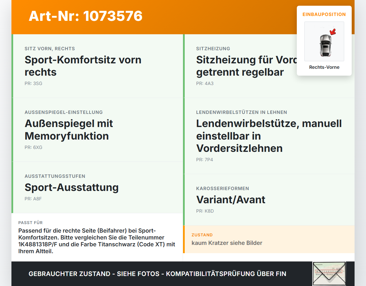 VW Golf 6 VI Variant 08-13 Kombi Abdeckung Blende für Sitz Beifahrersitz Rechts Vorne Aussen VW Golf 6 VI Variant... Vorschau 3