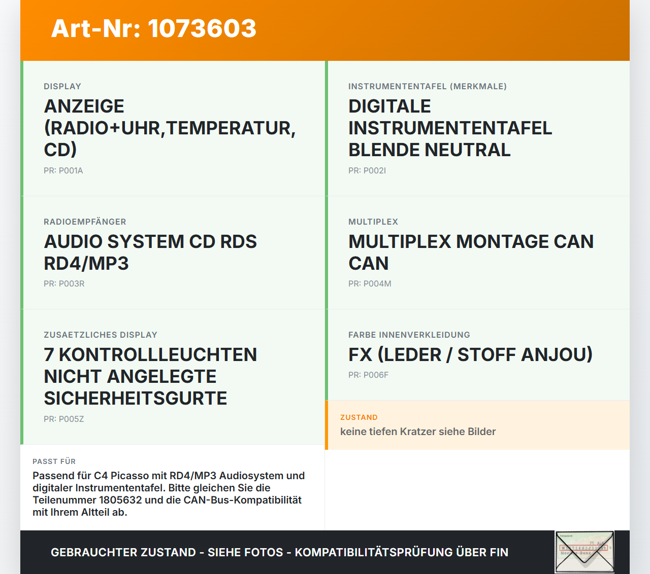 Citroen C4 Grand Picasso 06-10 Bordcomputer Display Monitor Infoanzeige Speedometer Cluster Citroen C4 Grand... Vorschau 3
