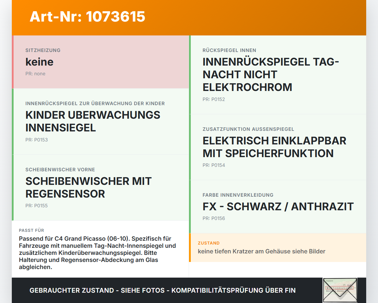 Citroen C4 Grand Picasso 06-10 Innenspiegel Rückspiegel Spiegel Innen Citroen C4 Grand Picasso 06-10 12.11.2008... Vorschau 3