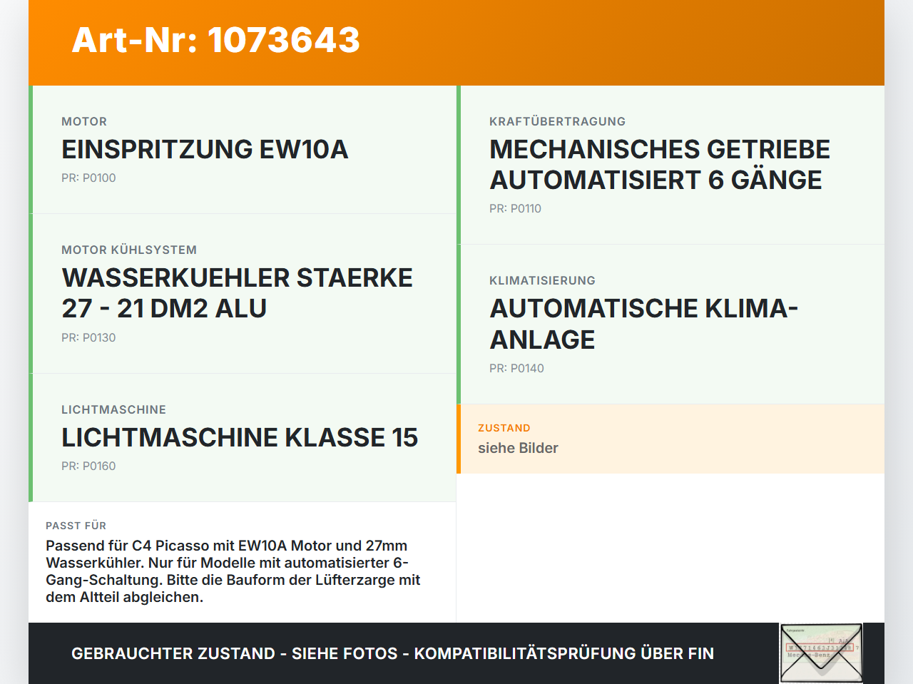 Citroen C4 Grand Picasso 06-10 1997 103KW Träger Verkleidung für Lüfter Lüfterzarge Citroen C4 Grand Picasso 06-10... Vorschau 3