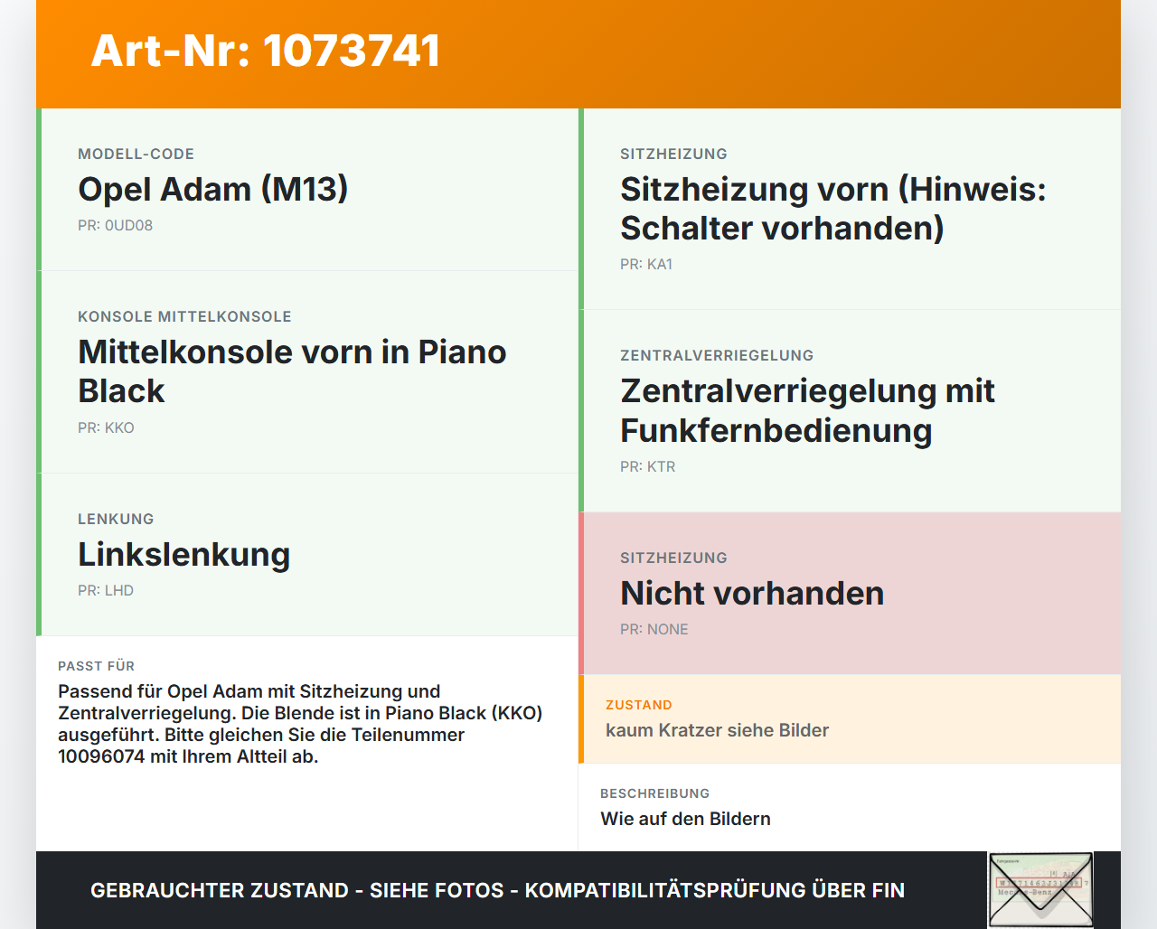 Opel Adam M13 13-19 Schalter Sitzheizung Zentralverriegelung Opel Adam M13 13-19 01.01.2015 13363826 10096074 gebraucht Vorschau 3