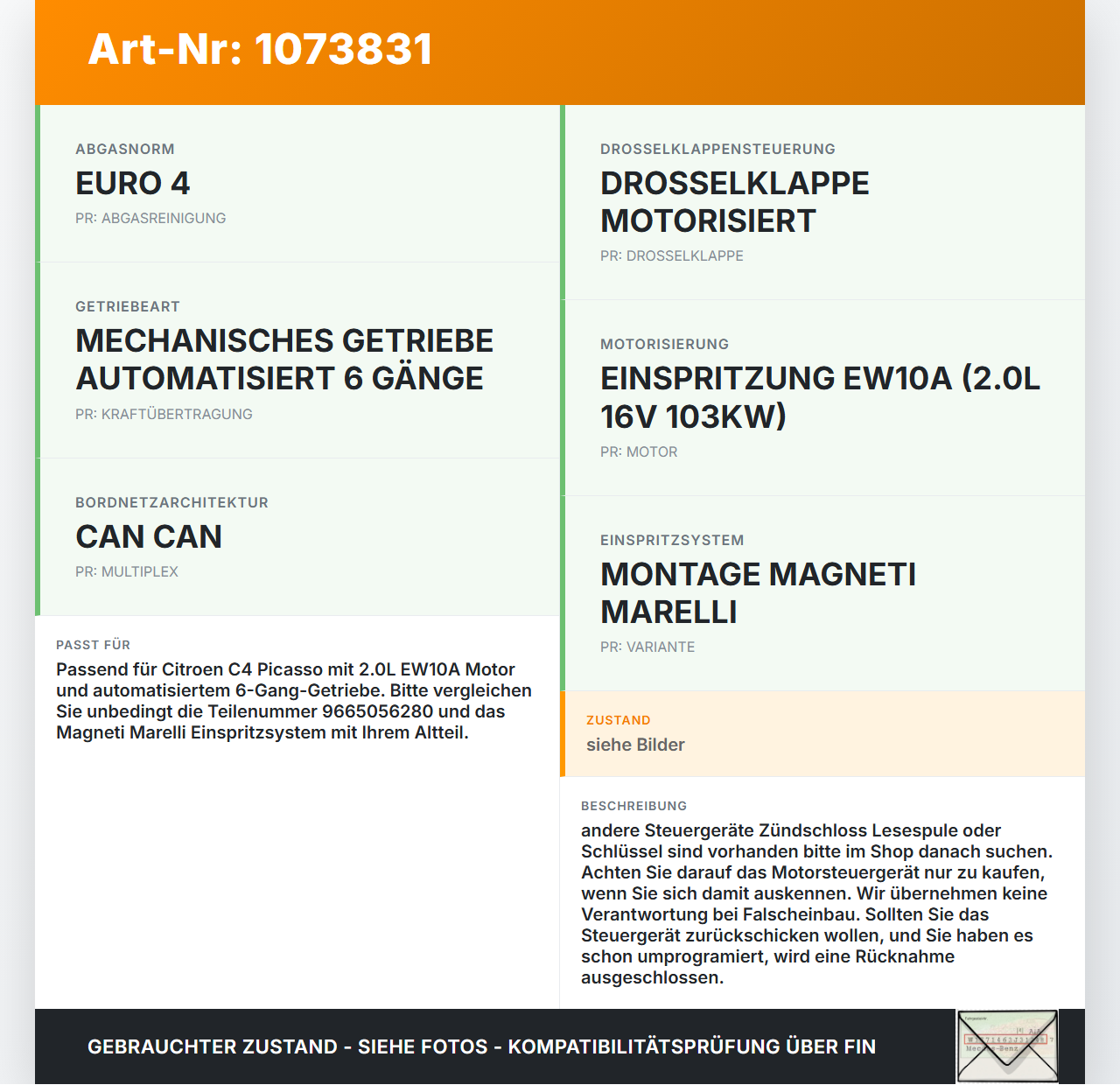 Citroen C4 Grand Picasso 06-10 1997 103KW Steuergerät ECU für Motor Motorsteuergerät Citroen C4 Grand Picasso 06-10... Vorschau 3