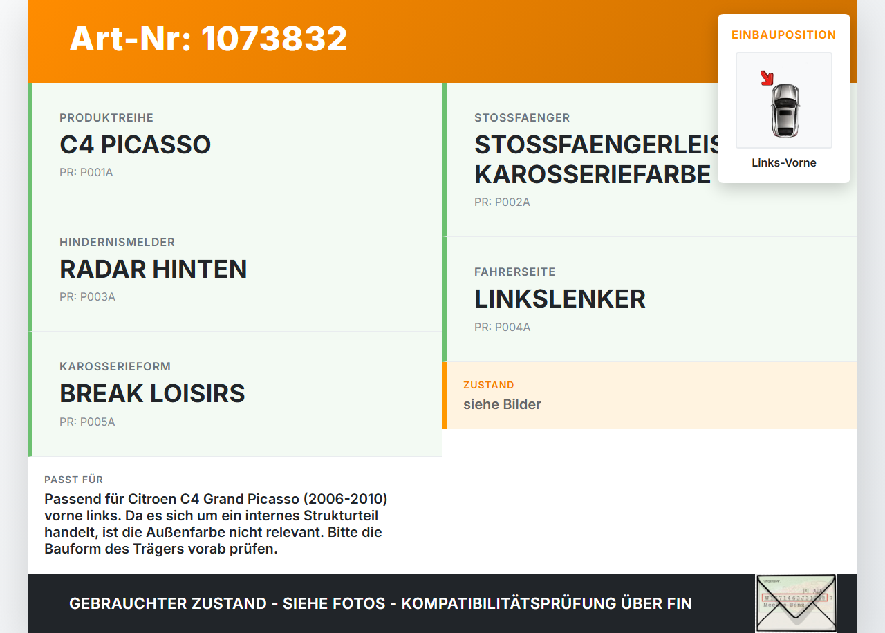 Citroen C4 Grand Picasso 06-10 Pralldämpfer für Träger Stoßstange Vorne Links Citroen C4 Grand Picasso 06-10... Vorschau 3