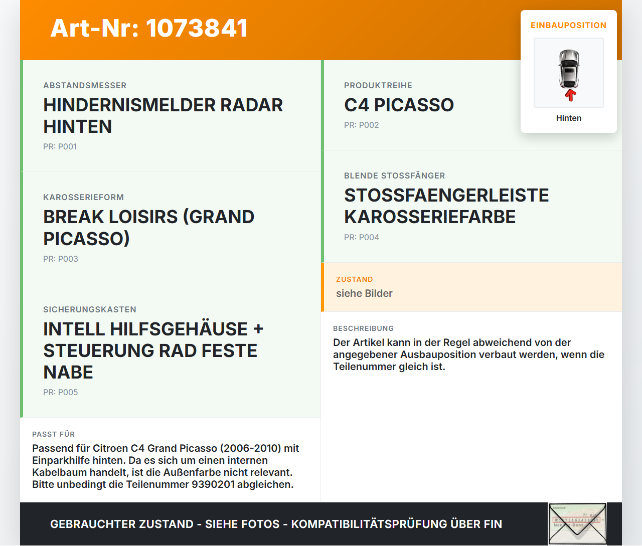 Citroen C4 Grand Picasso 06-10 PDC Kabelbaum Pos.1 Hinten Citroen C4 Grand Picasso 06-10 12.11.2008 9662006980... Vorschau 3
