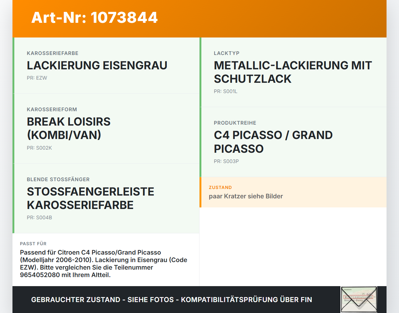 Citroen C4 Grand Picasso 06-10 Tankdeckel Tankklappe EZW Citroen C4 Grand Picasso 06-10 12.11.2008 9654052080... Vorschau 3
