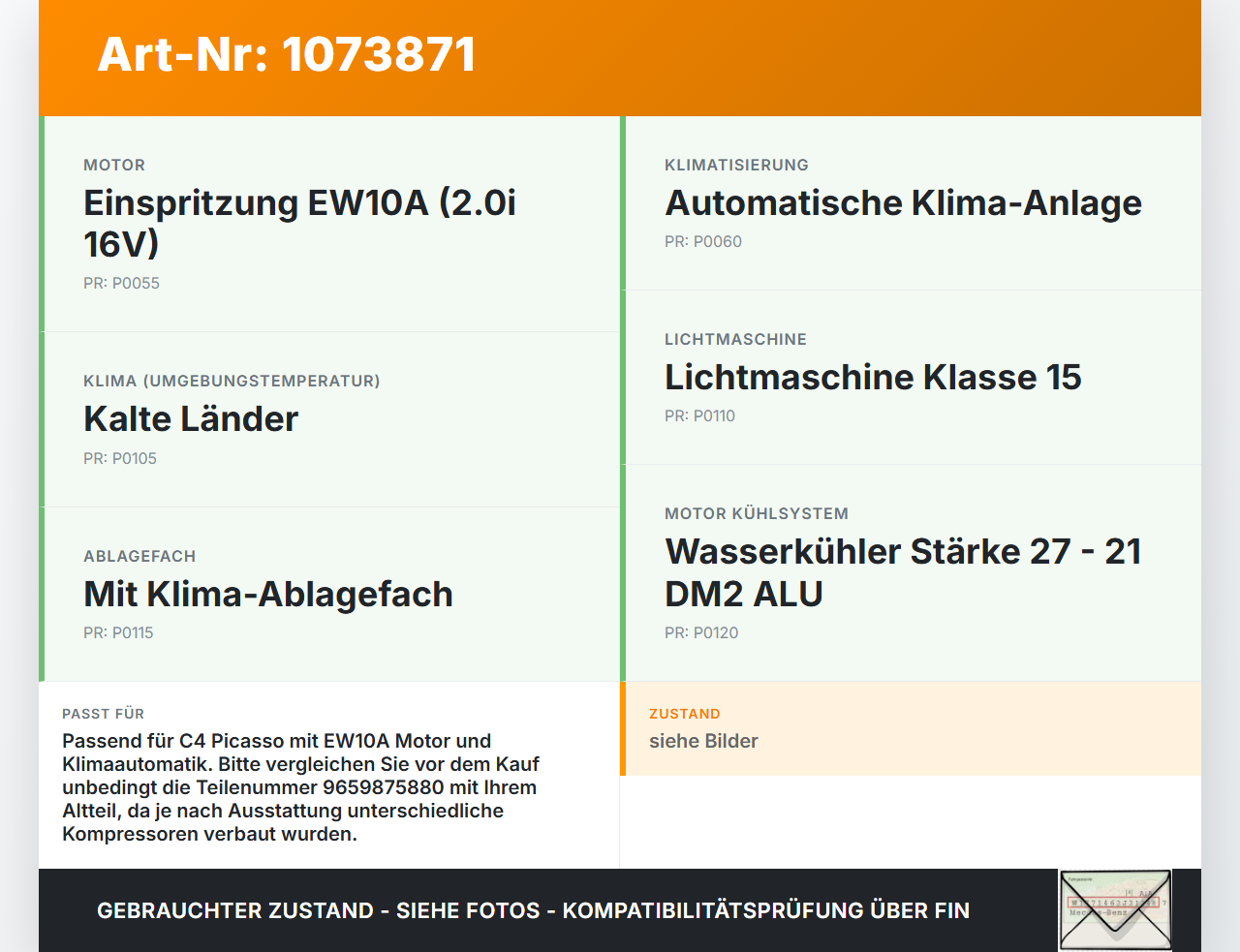 Citroen C4 Grand Picasso 06-10 1997 103KW Klimakompressor Klima Kompressor Citroen C4 Grand Picasso 06-10... Vorschau 3
