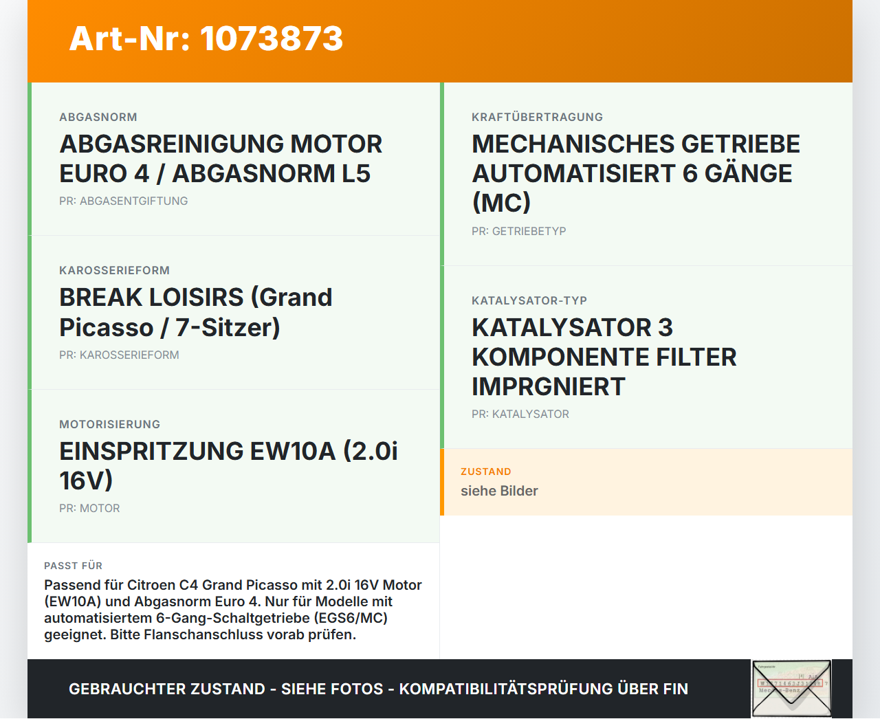 Citroen C4 Grand Picasso 06-10 1997 103KW Hosenrohr Vorderrohr Abgasrohr Flexrohr Citroen C4 Grand Picasso 06-10... Vorschau 3