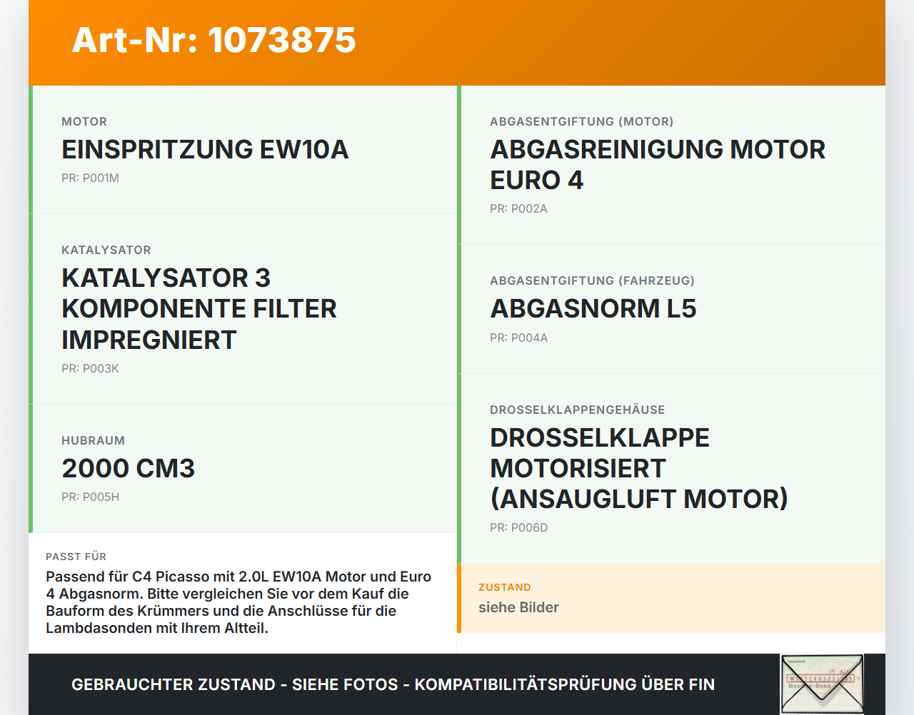 Citroen C4 Grand Picasso 06-10 1997 103KW Katalysator Kat Vorkat mit Abgaskrümmer Citroen C4 Grand Picasso 06-10... Vorschau 3