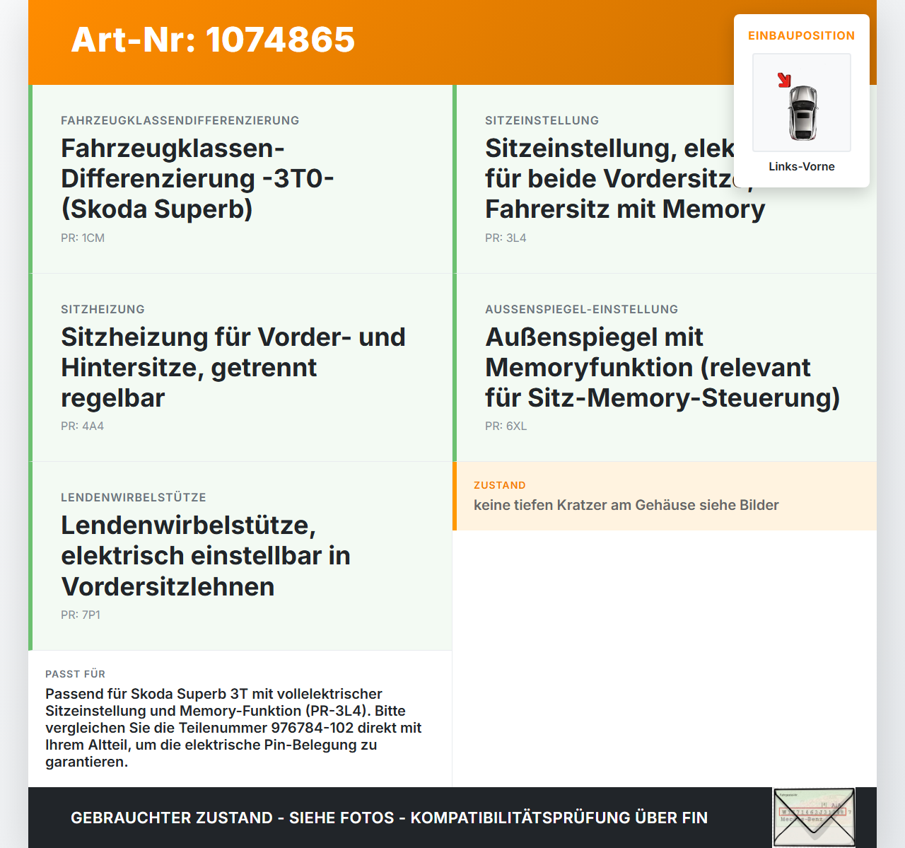 Skoda Superb 3T 08-13 Stellmotor für Sitzverstellung Fahrersitz Links Vorne Skoda Superb 3T 08-13 21.01.2011... Vorschau 3