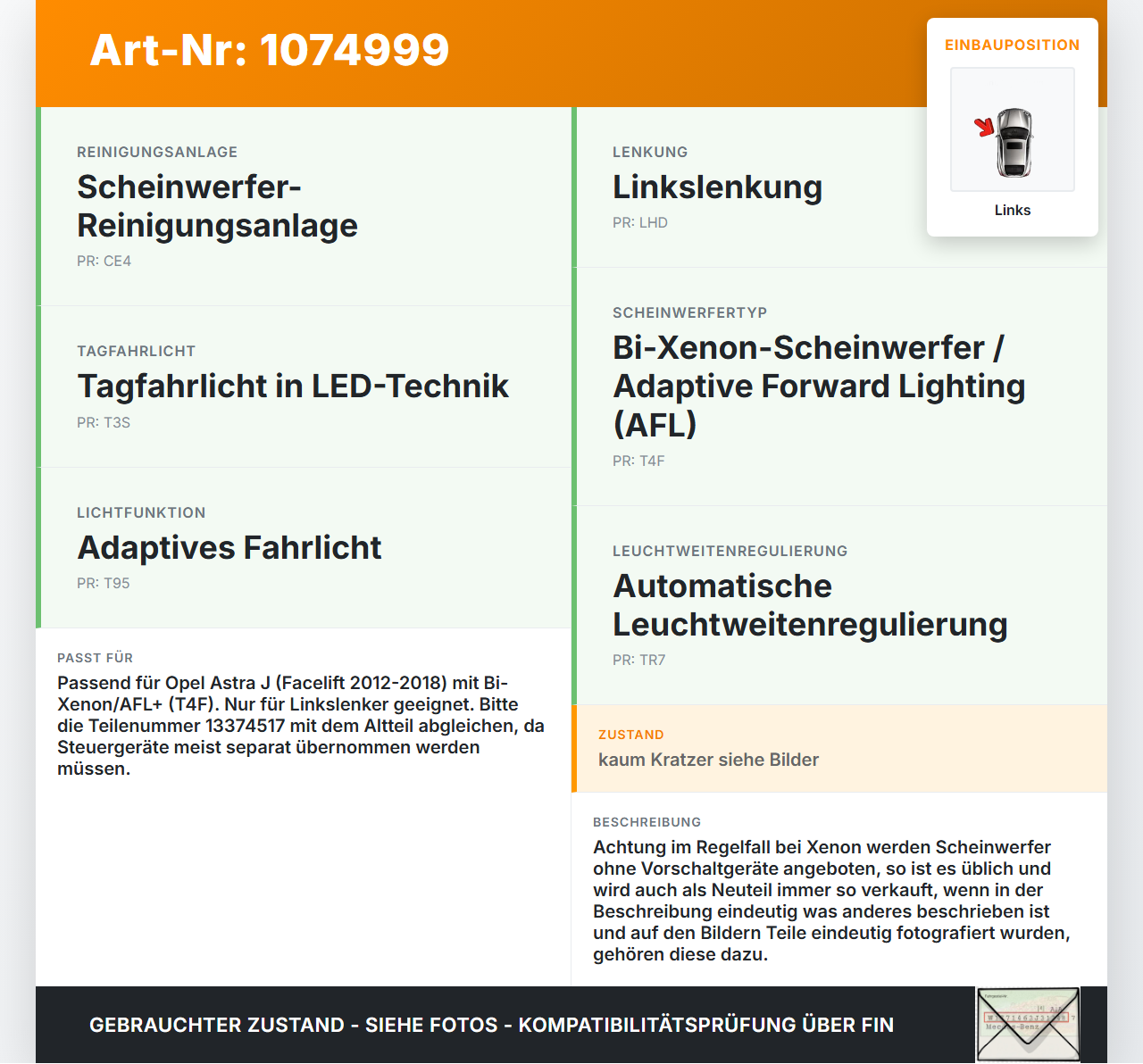 Opel Astra J 12-18 Xenon Scheinwerfer Xenon Frontscheinwerfer Links Opel Astra J 12-18 01.01.2013 13374517... Vorschau 3