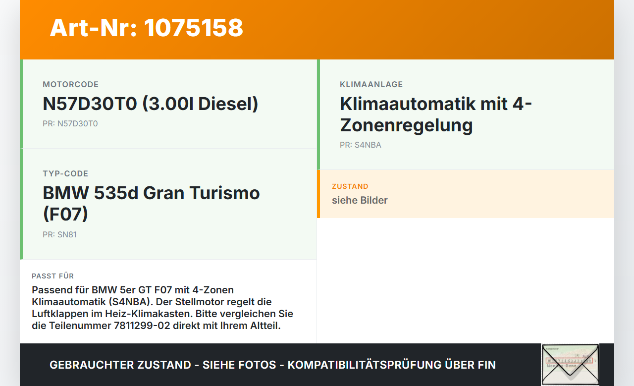 BMW 5er GT F07 09-13 3,0 175KW Verstellung Stellmotor Regelklappe Ansaugbrücke BMW 5er GT F07 09-13 28.03.2011... Vorschau 3