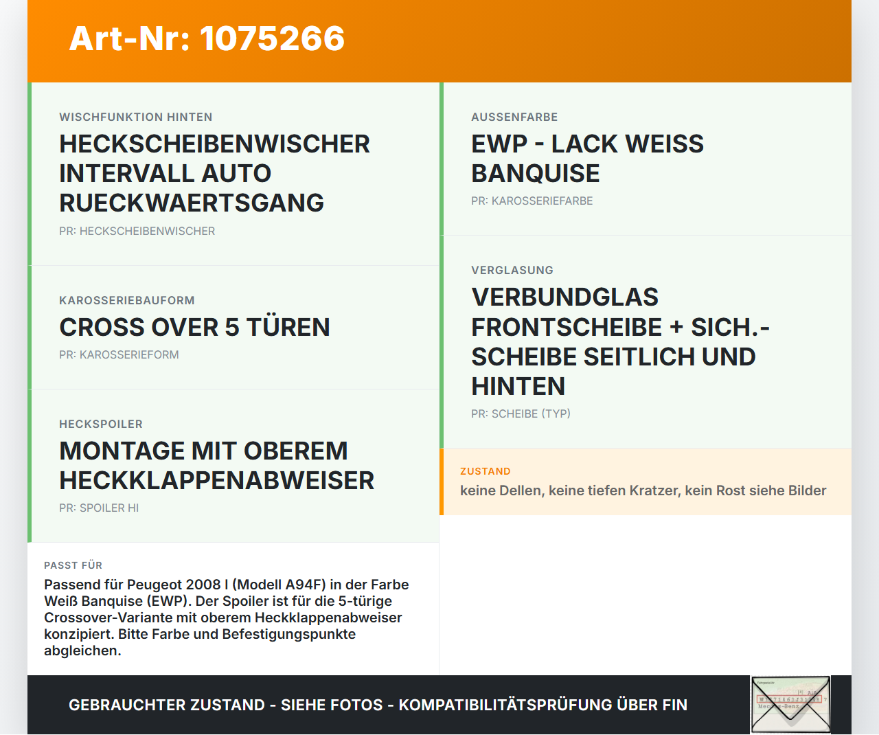 Peugeot 2008 I CU 13-16 Spoiler Heckspoiler für Heckklappe EWP Peugeot 2008 I CU 13-16 30.09.2013 gebraucht Vorschau 3
