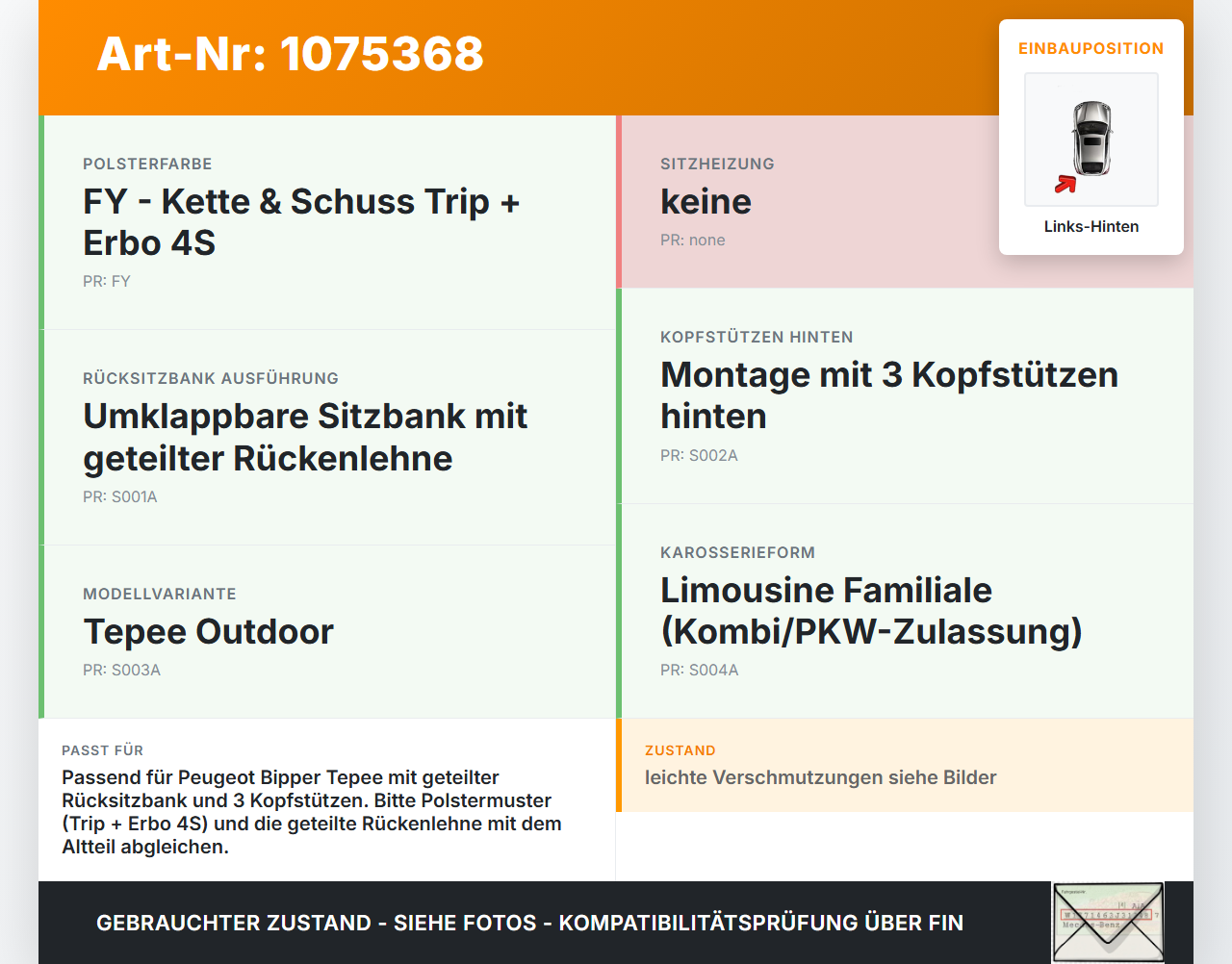 Peugeot Bipper 08-17 Rücksitzbank Sitzbank Rücksitz geteilt Links Hinten Peugeot Bipper 08-17 30.04.2010 gebraucht Vorschau 3