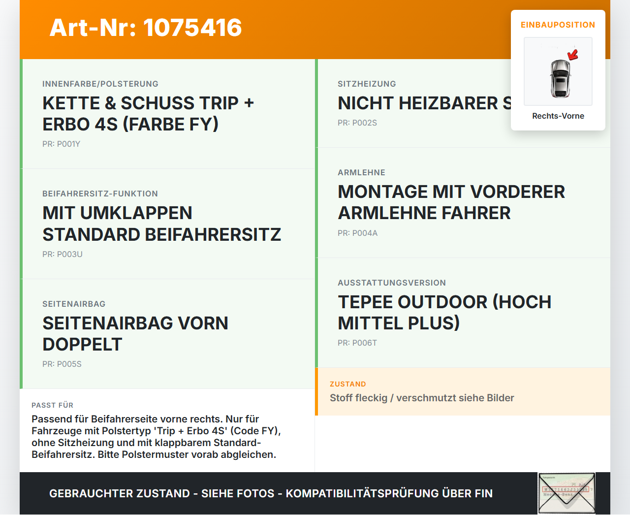 Peugeot Bipper 08-17 Mehrzweckfahrzeug Sitzbezug Sitzpolster Polster für Sitzfläche Rechts Vorne Peugeot Bipper... Vorschau 3