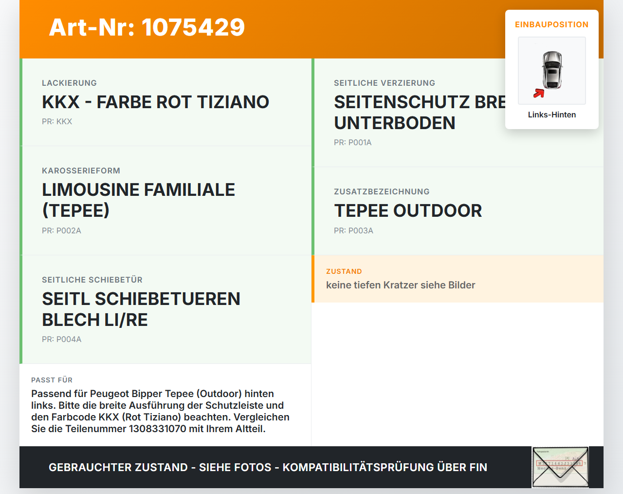 Peugeot Bipper 08-17 Mehrzweckfahrzeug Türleiste Beplankung Schutzleiste Links Hinten KKX Peugeot Bipper 08-17... Vorschau 3