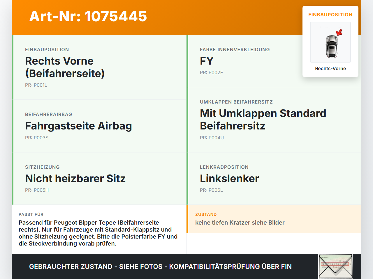 Peugeot Bipper 08-17 Mehrzweckfahrzeug Gurtschloss Sicherheitsgurt Gurtpeitsche Rechts Vorne Peugeot Bipper 08-17... Vorschau 3
