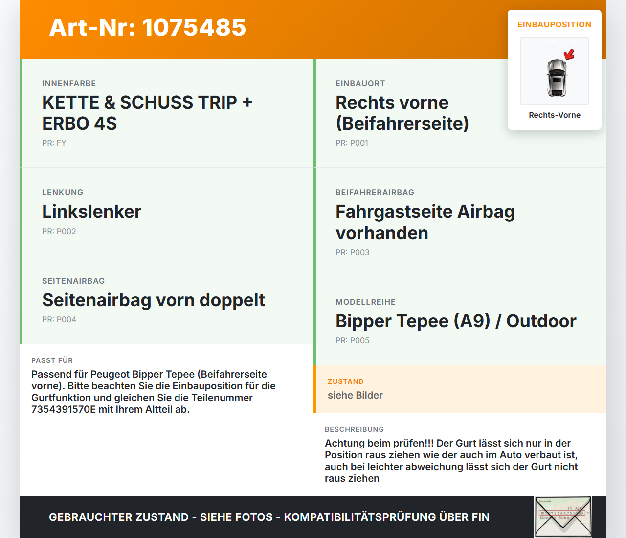 Peugeot Bipper 08-17 Mehrzweckfahrzeug Sicherheitsgurt Gurt Automatikgurt Rechts Vorne Peugeot Bipper 08-17... Vorschau 3
