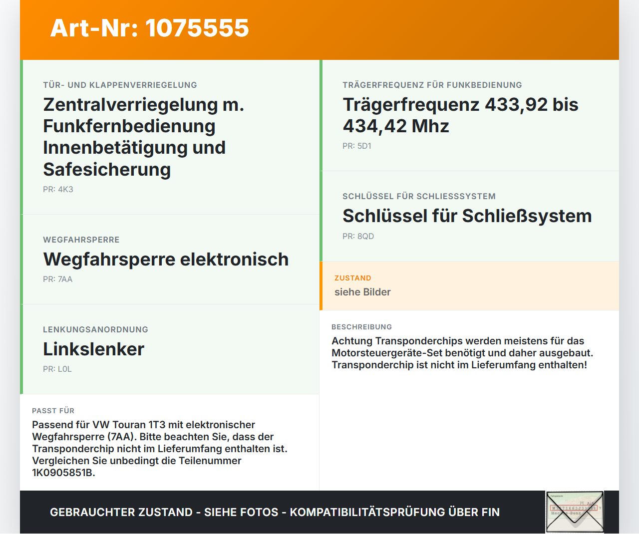 VW Touran 1T3 10-15 Lenkradschloss Lenkradriegel Wegfahrsperre VW Touran 1T3 10-15 05.04.2011 1K0905851B 5K0906865... Vorschau 3