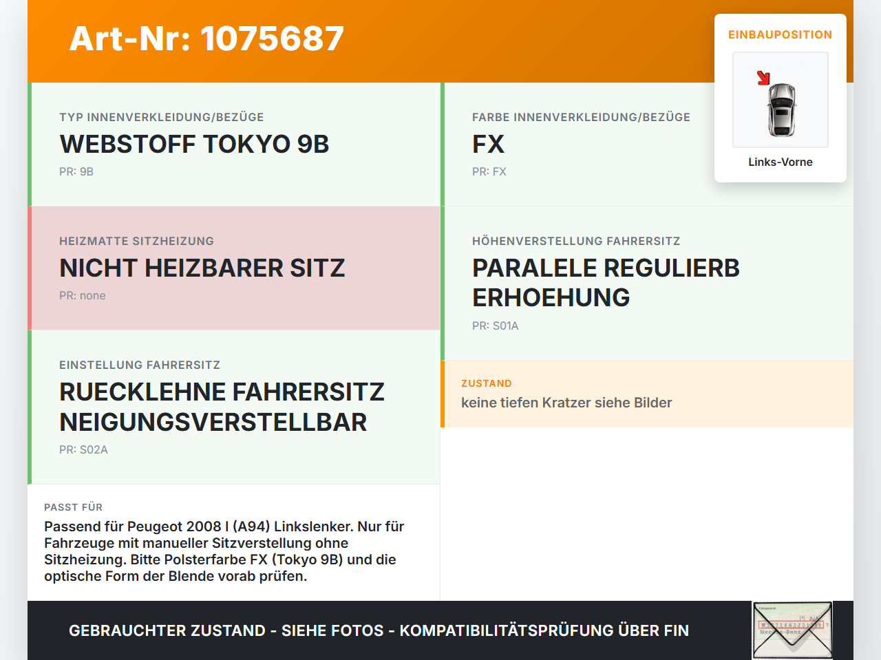 Peugeot 2008 I CU 13-16 Abdeckung Blende für Sitz Fahrersitz Links Vorne Peugeot 2008 I CU 13-16 30.09.2013 gebraucht Vorschau 3