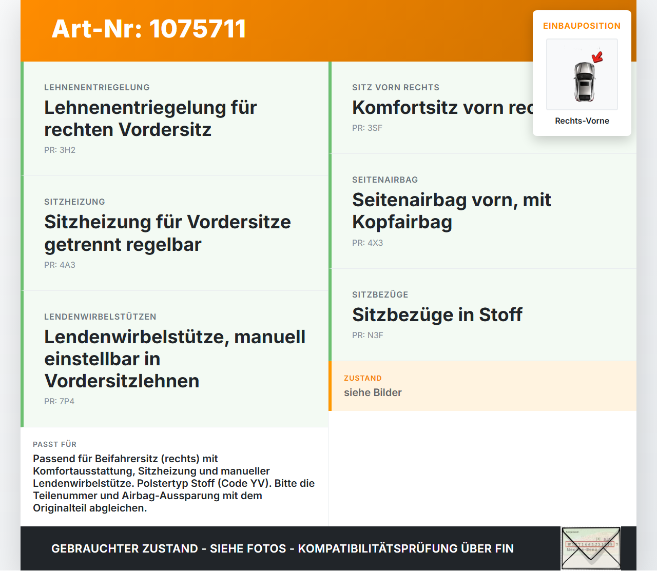 VW Touran 1T3 10-15 Sitzbezug Rückenpolster Rechts Vorne für Beifahrer Sitz beheizt VW Touran 1T3 10-15 05.04.2011... Vorschau 3