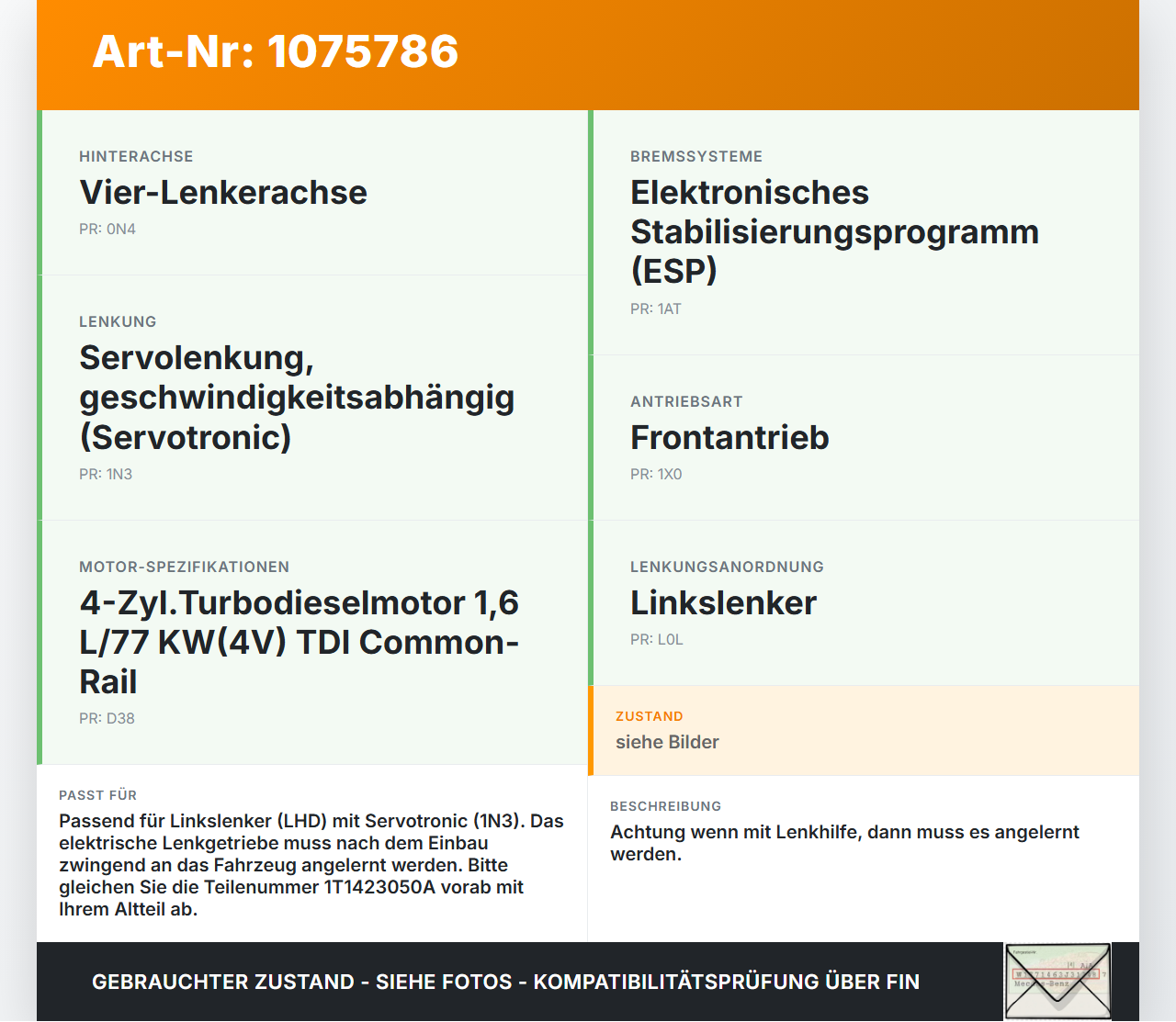 VW Touran 1T3 10-15 Lenkgetriebe Elektr. Lenkhilfe VW Touran 1T3 10-15 05.04.2011 1T1423050A 5N1909144L 5WK46800F01... Vorschau 3