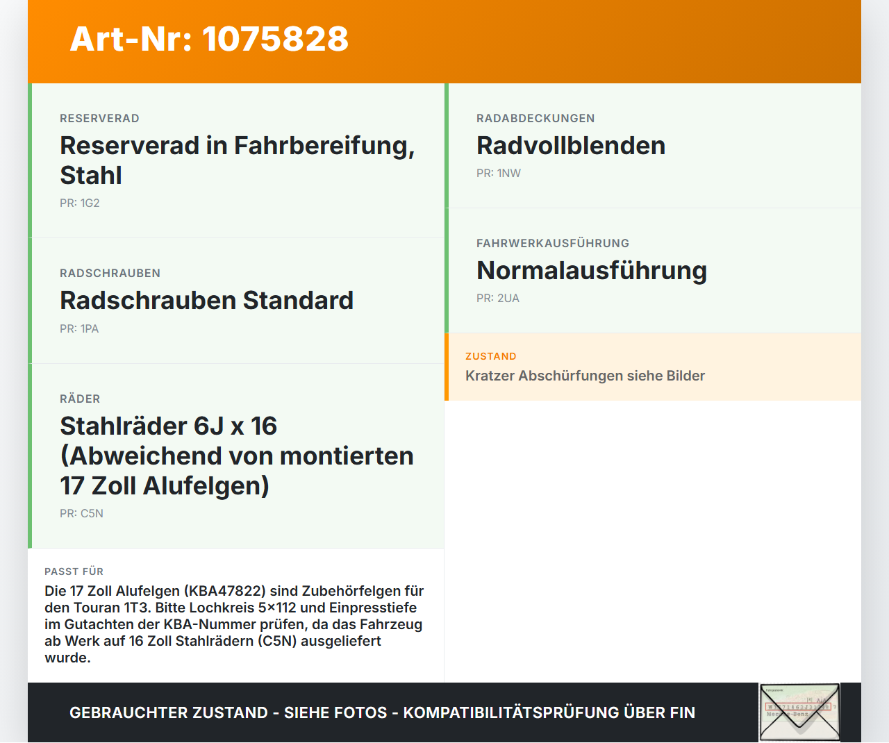 VW Touran 1T3 10-15 4 x Felgen Aluminiumfelge 17 Zoll 5X112 VW Touran 1T3 10-15 05.04.2011 KBA47822 gebraucht Vorschau 3
