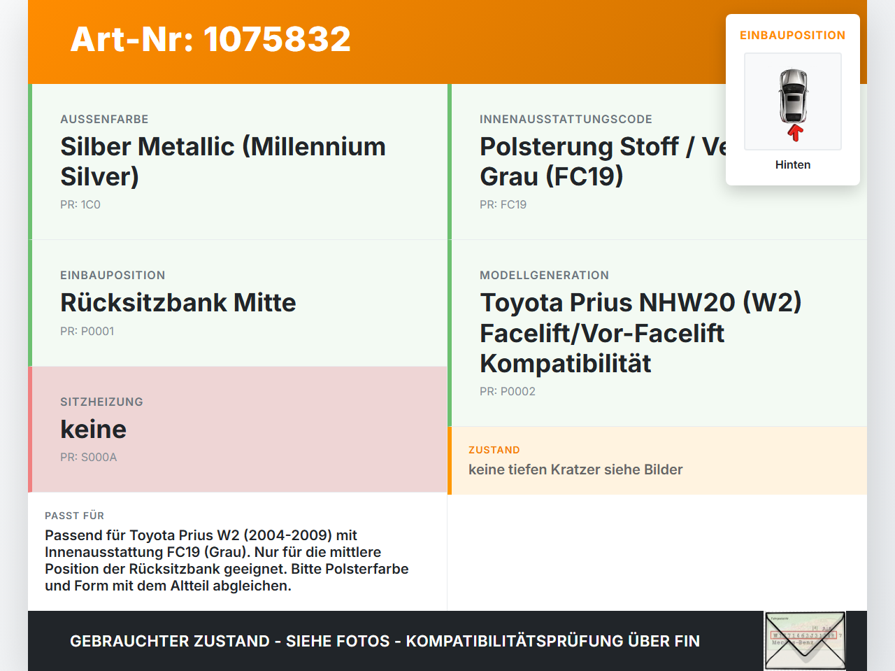 Toyota Prius W2 II 05-09 Kopfstütze Mitte Hinten Toyota Prius W2 II 05-09 01.07.2004 gebraucht Vorschau 3