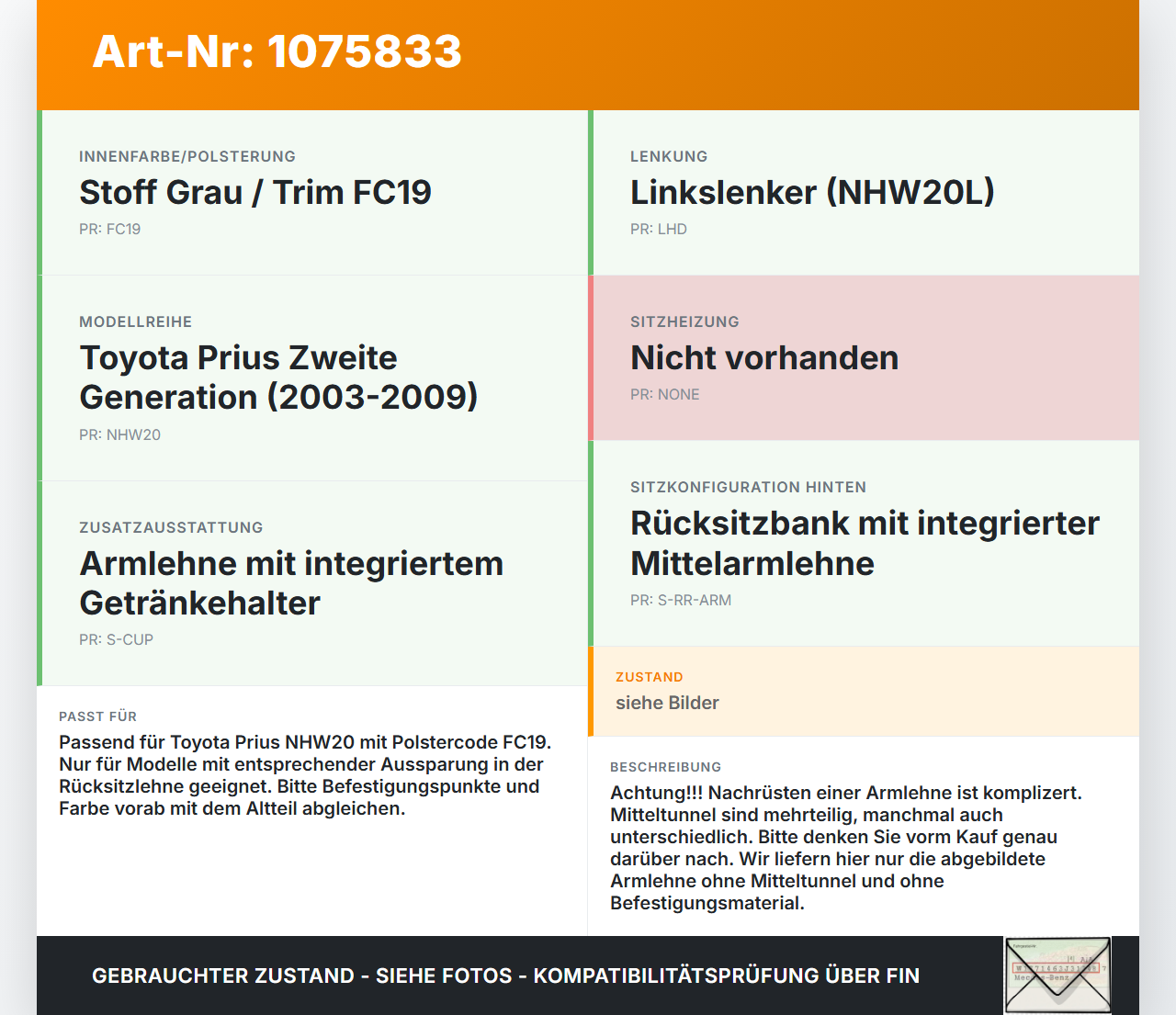 Toyota Prius W2 II 05-09 Armlehne Mittelarmlehne Auflage mit Becherhalter für Rücksitzbank Toyota Prius W2 II 05-09... Vorschau 3