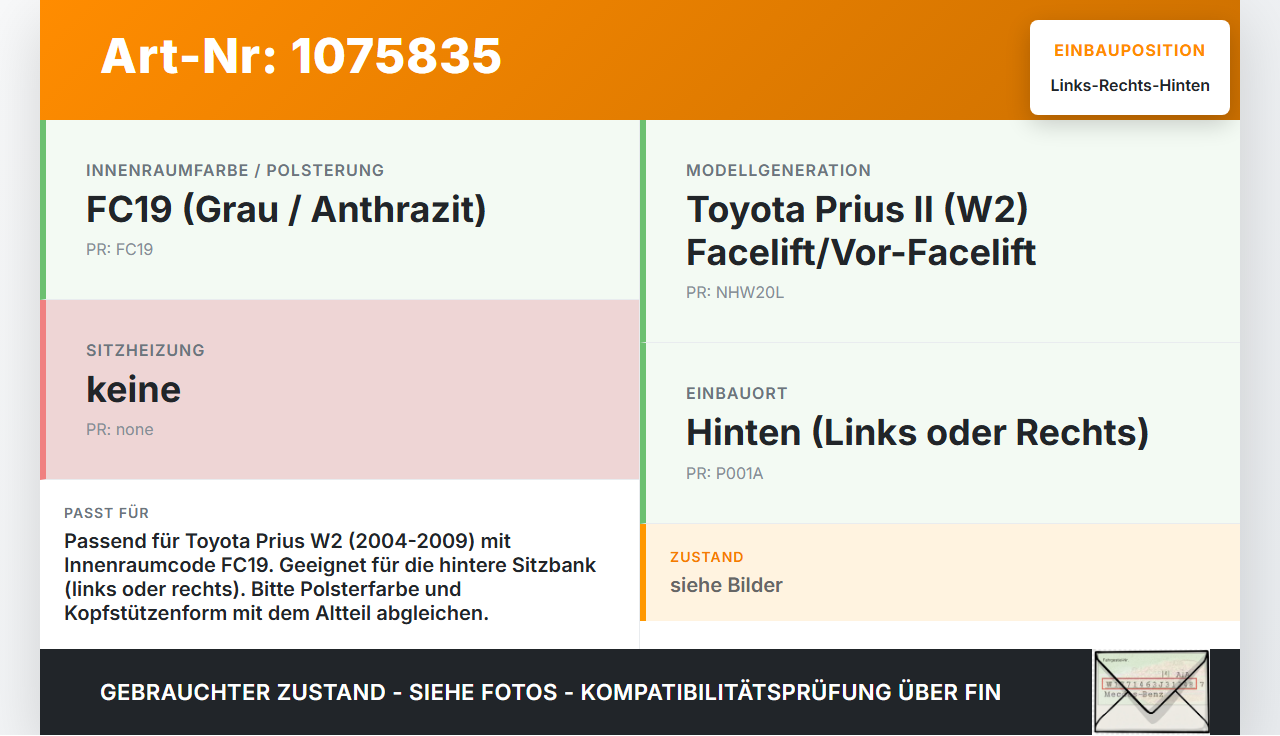 Toyota Prius W2 II 05-09 Kopfstütze Rechts oder Links Hinten Toyota Prius W2 II 05-09 01.07.2004 gebraucht Vorschau 3