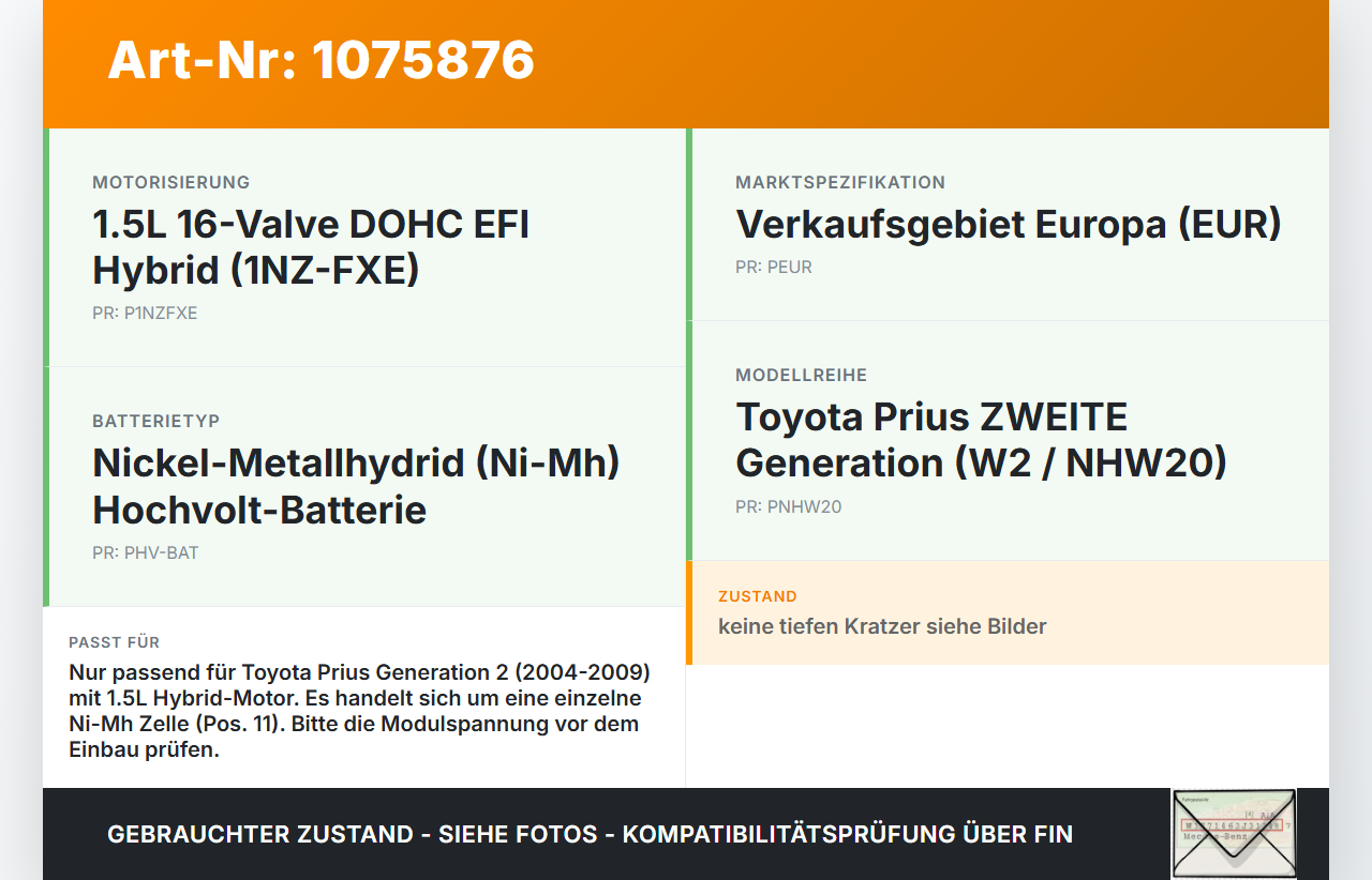 Toyota Prius W2 II 05-09 5T Hybrid Ni-Mh Batteriezelle Pos.11 für HV Akku Batterie Toyota Prius W2 II 05-09... Vorschau 3