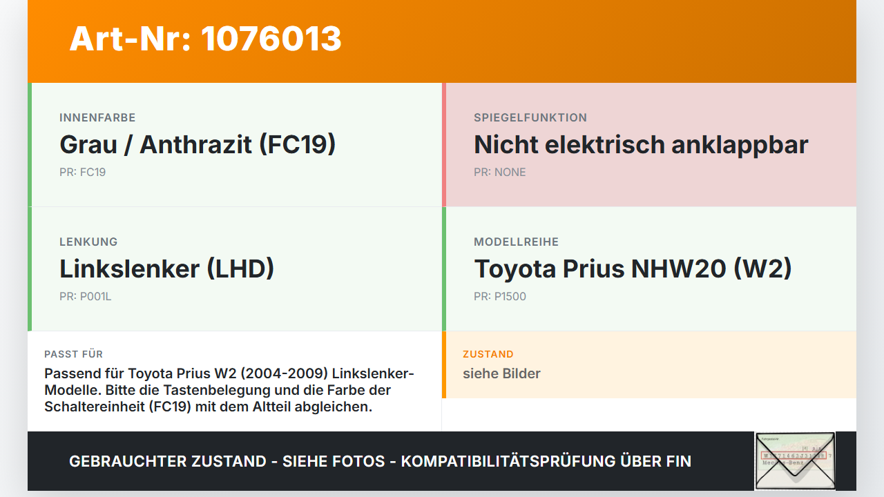 Toyota Prius W2 II 05-09 Spiegelverstellung Aussenspiegel Schalter Toyota Prius W2 II 05-09 01.07.2004 gebraucht Vorschau 3