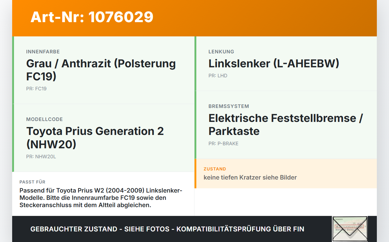 Toyota Prius W2 II 05-09 Schalter Parkbremse Feststellbremse Toyota Prius W2 II 05-09 01.07.2004 gebraucht Vorschau 3