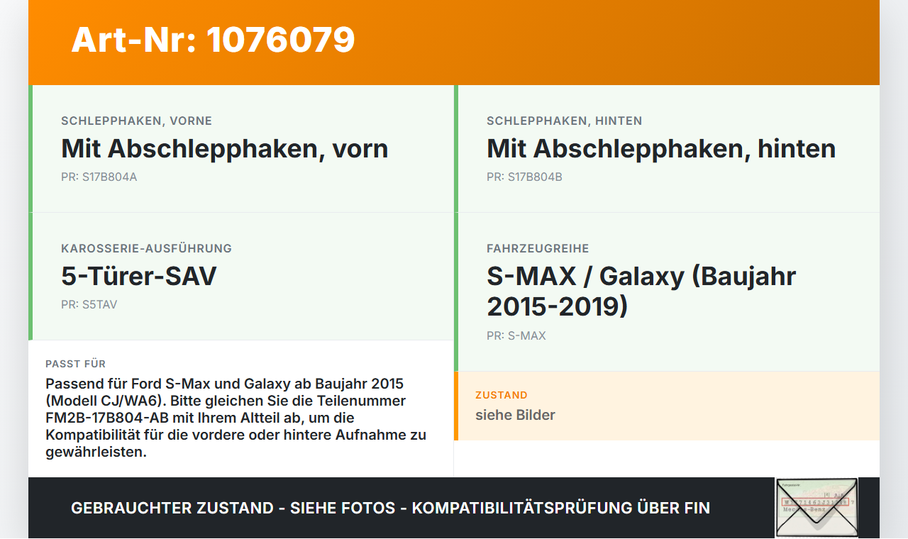 Ford S-Max CJ WA6 15-19 Abschleppöse Abschlepphaken Ford S-Max CJ WA6 15-19 11.09.2017 FM2B-17B804-AB gebraucht Vorschau 3
