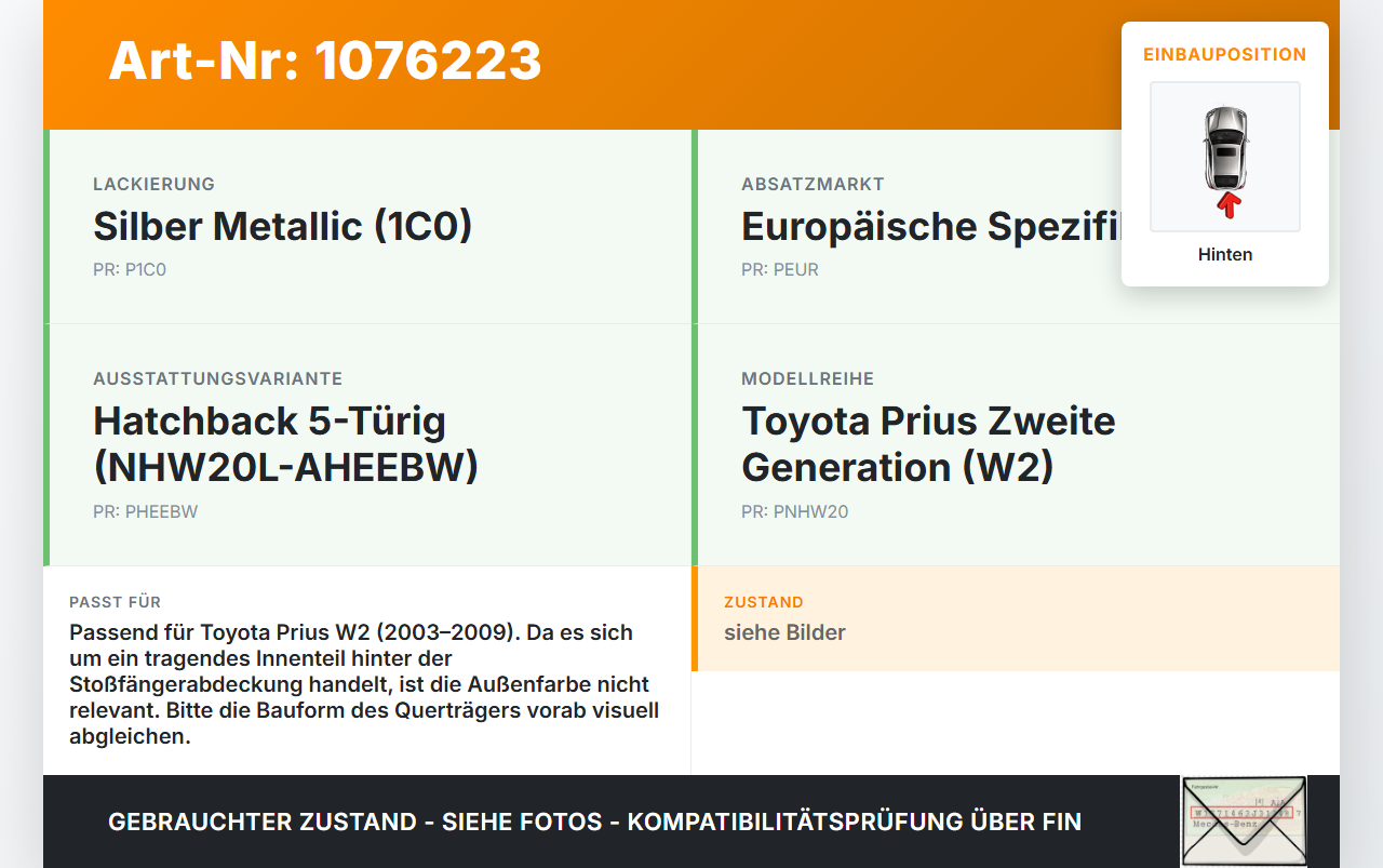 Toyota Prius W2 II 05-09 Stoßstangenträger Stoßfängerträger Träger Querträger Hinten Toyota Prius W2 II 05-09... Vorschau 3
