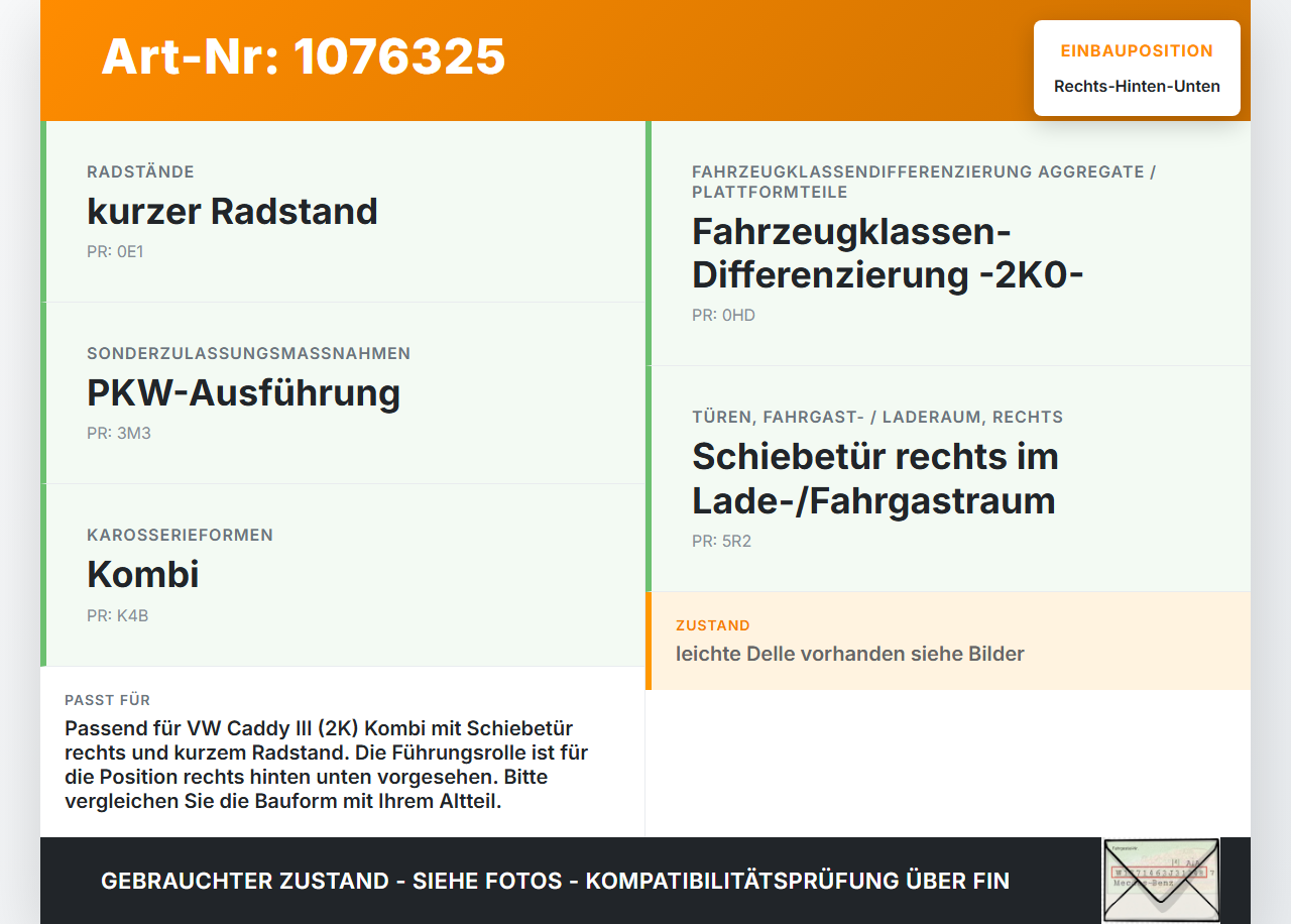 VW Caddy III 2K 10-15 Kombi Führungsrolle Schiebetür Rechts Hinten Unten VW Caddy III 2K 10-15 22.12.2011 gebraucht Vorschau 3