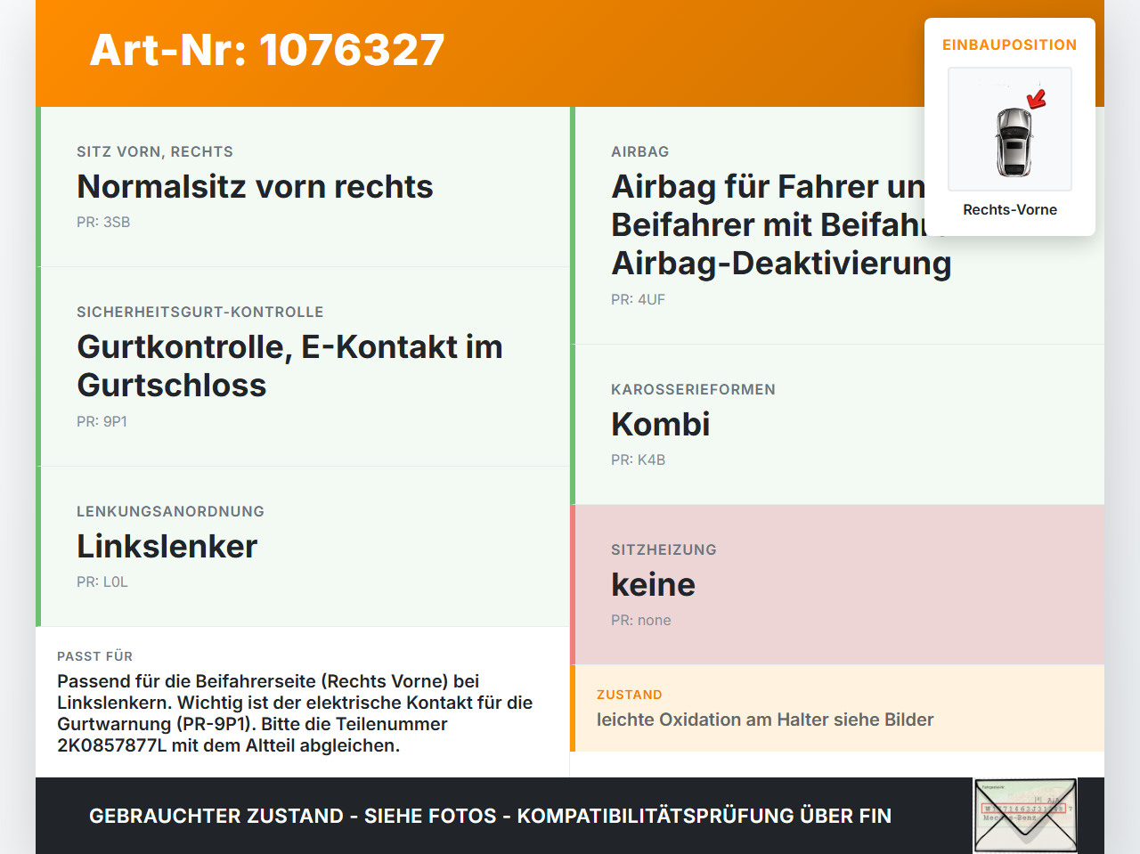 VW Caddy III 2K 10-15 Kombi Gurtschloss Rechts Vorne VW Caddy III 2K 10-15 22.12.2011 2K0857877L 34120904... Vorschau 3
