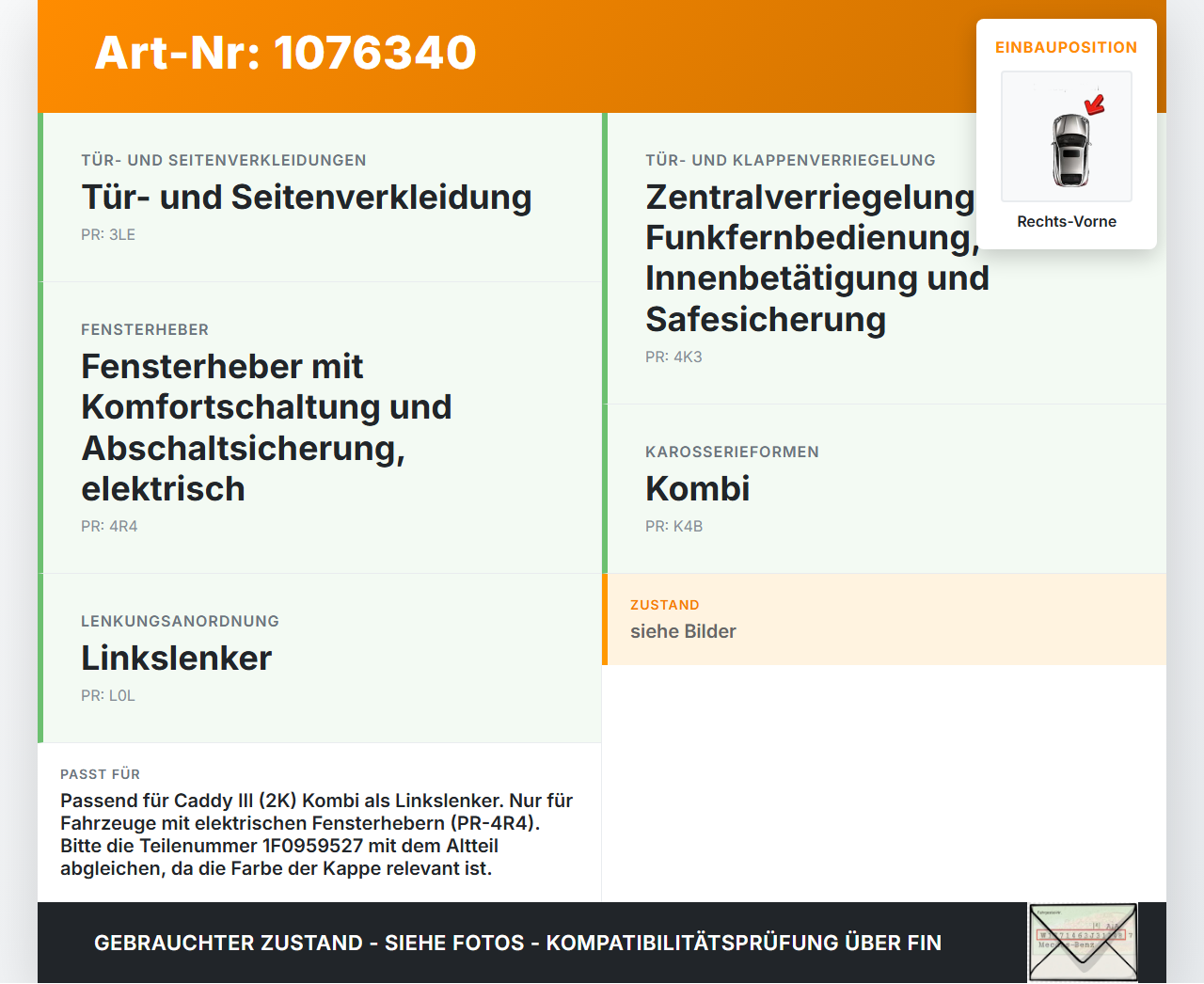 VW Caddy III 2K 10-15 Kombi Fensterheberschalter Schalter Rechts Vorne VW Caddy III 2K 10-15 22.12.2011 1T0959851... Vorschau 3
