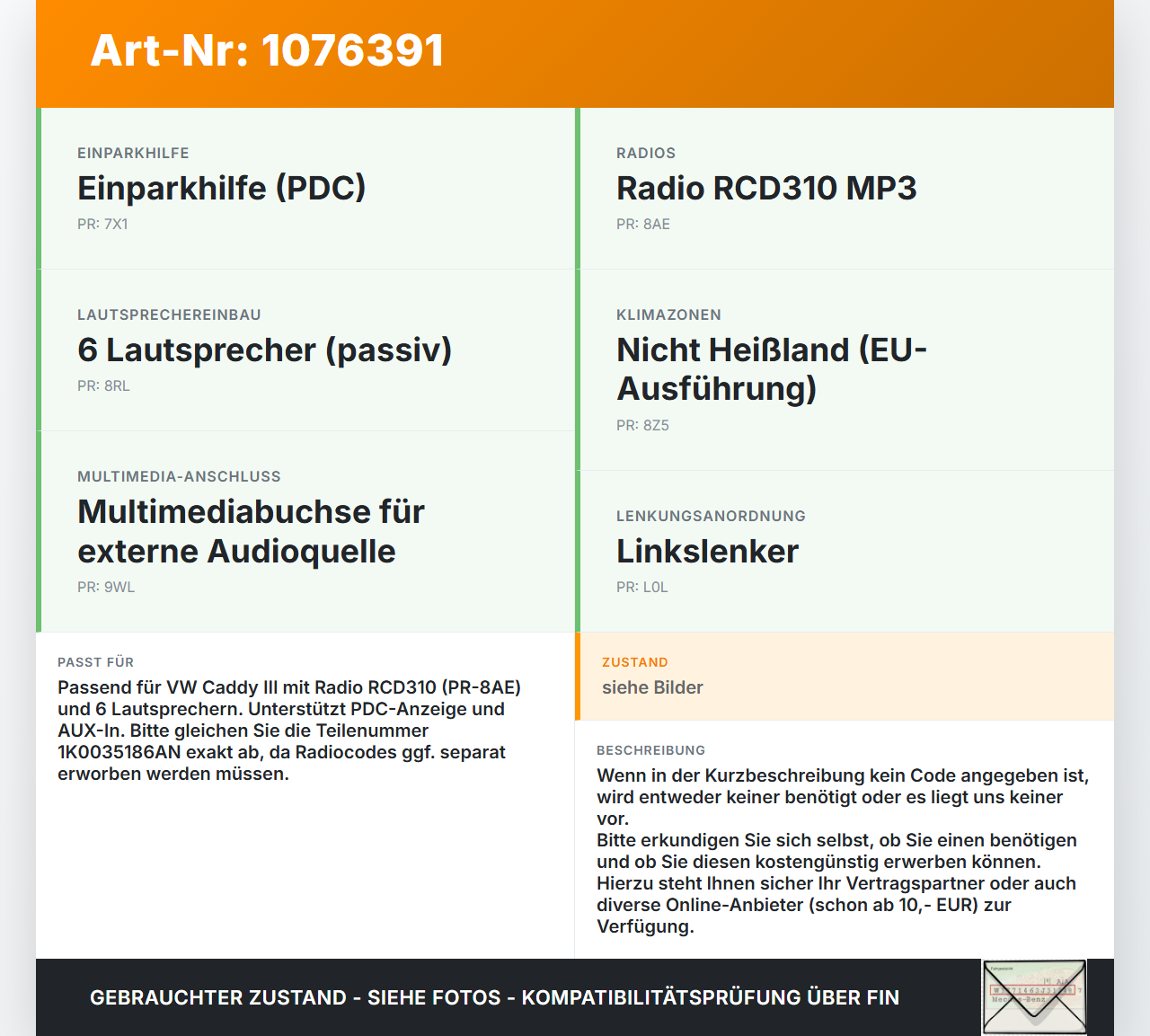VW Caddy III 2K 10-15 Autoradio Radio CD-Radio MP3 LOW EU UP2 BVX VW Caddy III 2K 10-15 22.12.2011 1K0035186AN... Vorschau 3