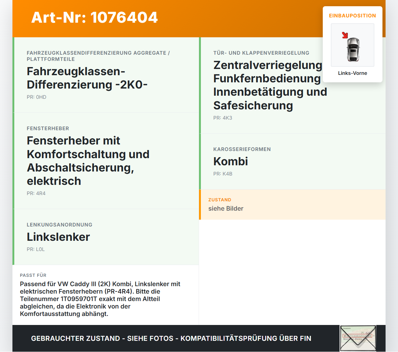 VW Caddy III 2K 10-15 Kombi Fensterhebermotor Links Vorne VW Caddy III 2K 10-15 22.12.2011 1T0959701T 5K0959793... Vorschau 3