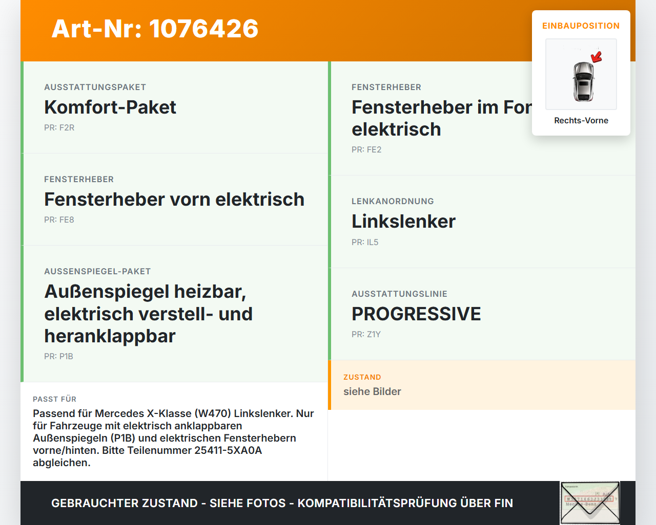 Mercedes X-Kl 470 X220d 17-20 Fensterheberschalter Schalter Rechts Vorne Mercedes X-Kl 470 X220d 17-20 27.10.2017... Vorschau 3