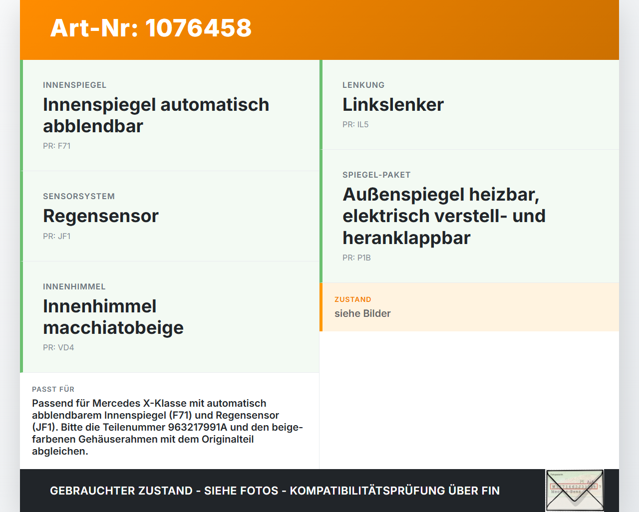 Mercedes X-Kl 470 X220d 17-20 Innenspiegel Rückspiegel Spiegel Innen Mercedes X-Kl 470 X220d 17-20 27.10.2017... Vorschau 3