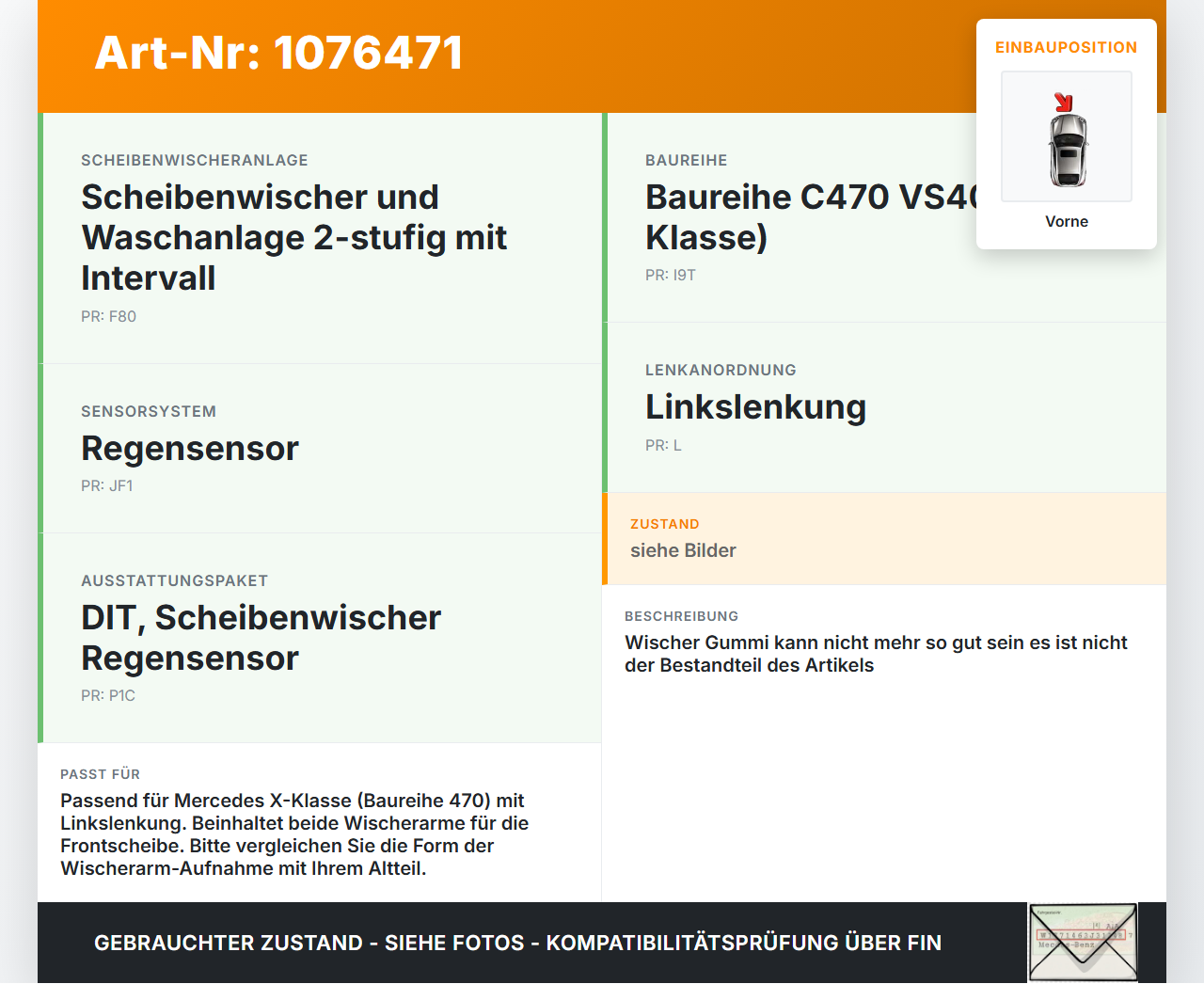 Mercedes X-Kl 470 X220d 17-20 2x Scheibenwischer Wischarm Vorne Mercedes X-Kl 470 X220d 17-20 27.10.2017 gebraucht Vorschau 3