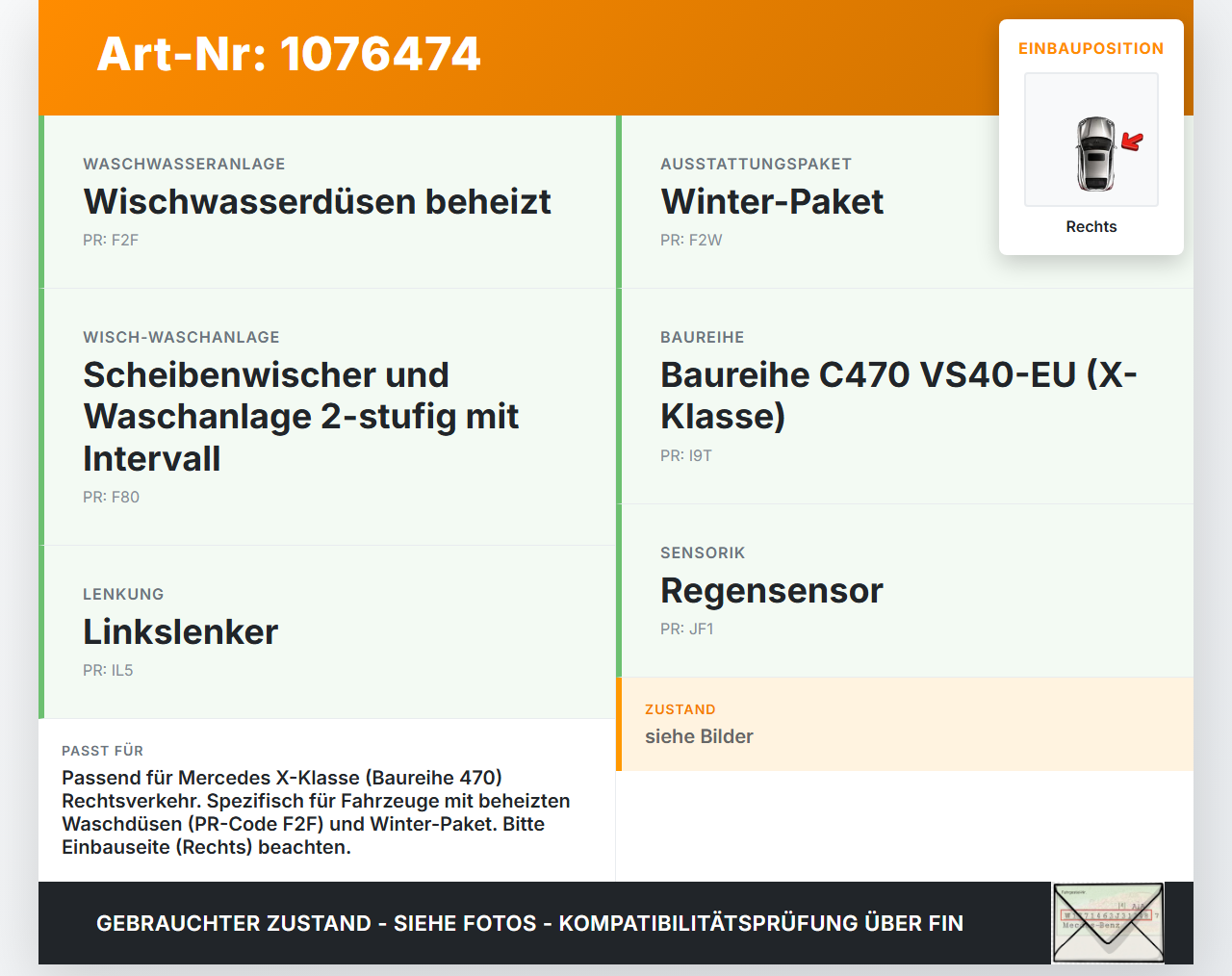 Mercedes X-Kl 470 X220d 17-20 Waschdüse für Windschutzscheibe WS Rechts beheizt Mercedes X-Kl 470 X220d 17-20... Vorschau 3
