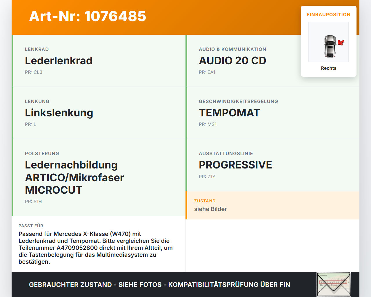 Mercedes X-Kl 470 X220d 17-20 Lenkradschalter Multifunktionstasten Schalter für Lenkrad Rechts Mercedes X-Kl 470... Vorschau 3