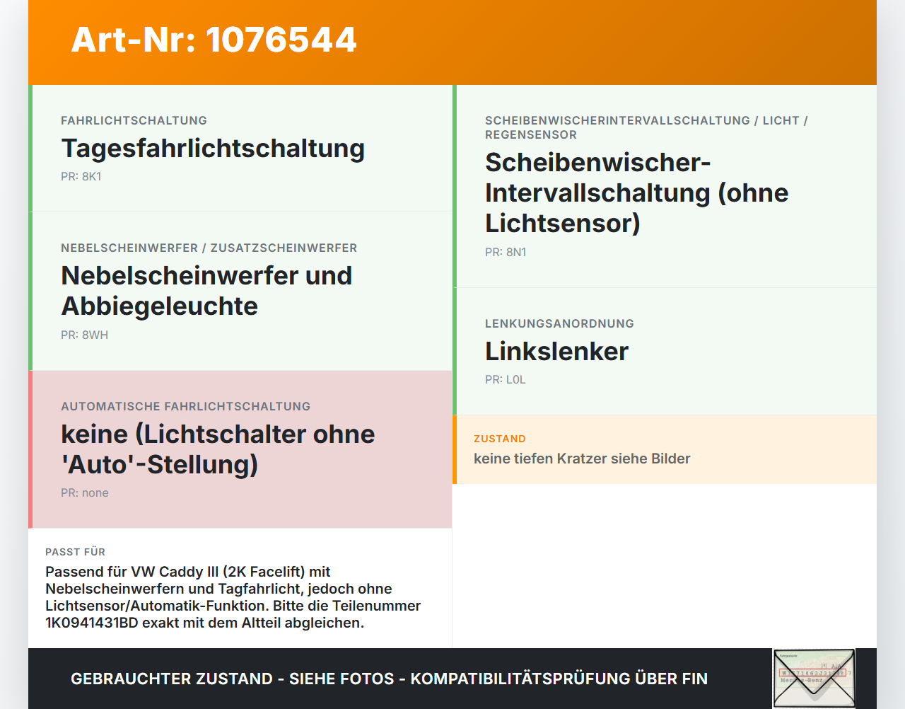 VW Caddy III 2K 10-15 Lichtschalter Schalter VW Caddy III 2K 10-15 22.12.2011 1K0941431BD 1K0941431BDK1BDT gebraucht Vorschau 3