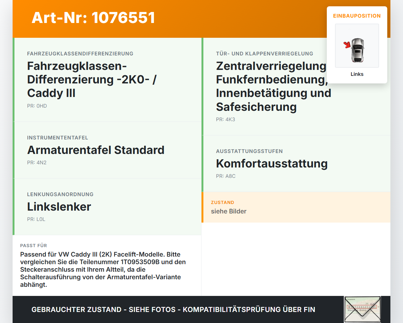 VW Caddy III 2K 10-15 Warnblinkschalter Schalter VW Caddy III 2K 10-15 22.12.2011 1T0953509B gebraucht Vorschau 3
