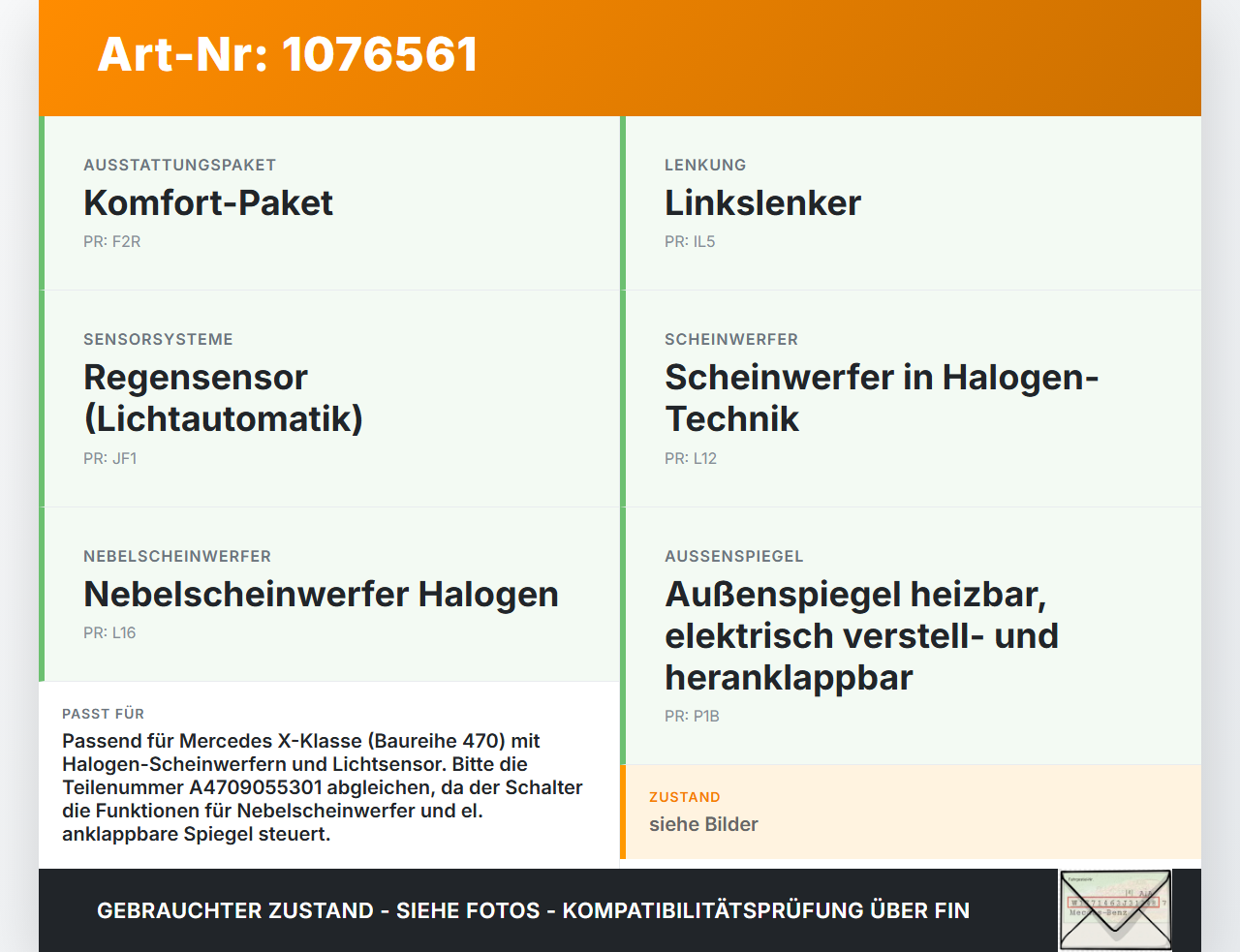 Mercedes X-Kl 470 X220d 17-20 Lichtschalter Schalter Mercedes X-Kl 470 X220d 17-20 27.10.2017 A4709055301... Vorschau 3