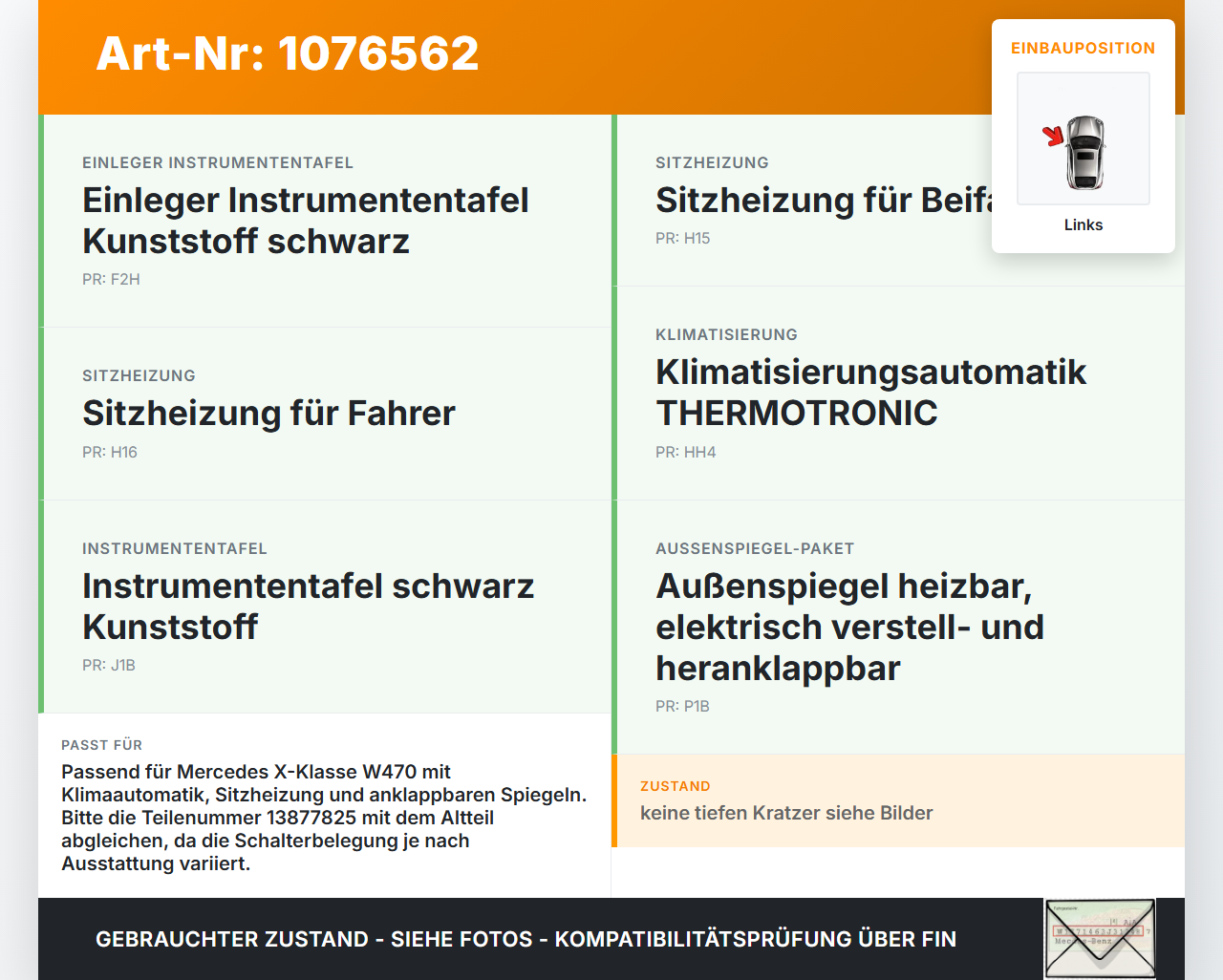 Mercedes X-Kl 470 X220d 17-20 Bedienteil Bedienelement Warnblinkschalter CD-Auswurf Mercedes X-Kl 470 X220d 17-20... Vorschau 3