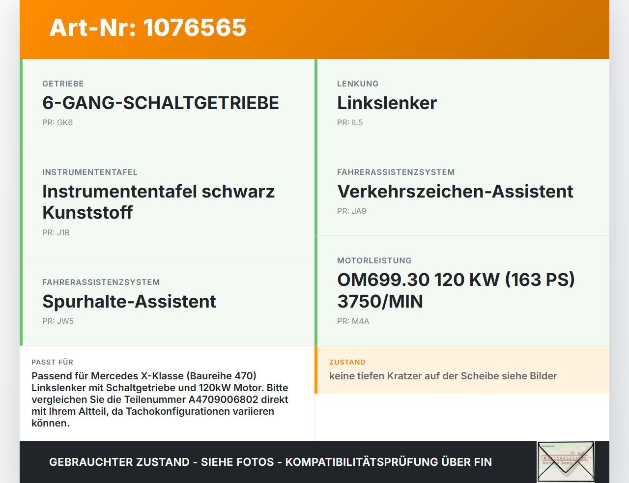 Mercedes X-Kl 470 X220d 17-20 CDI 2,3 120KW Kombiinstrument Tacho Mercedes X-Kl 470 X220d 17-20 27.10.2017... Vorschau 3
