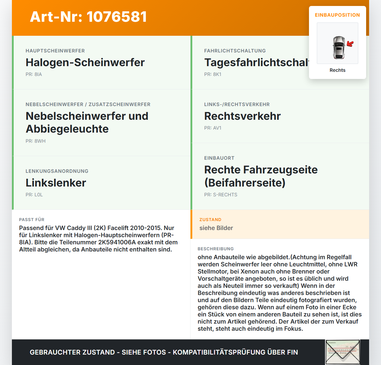VW Caddy III 2K 10-15 Scheinwerfer Frontscheinwerfer Rechts orig. 1 VW Caddy III 2K 10-15 22.12.2011 2K5941006A... Vorschau 3